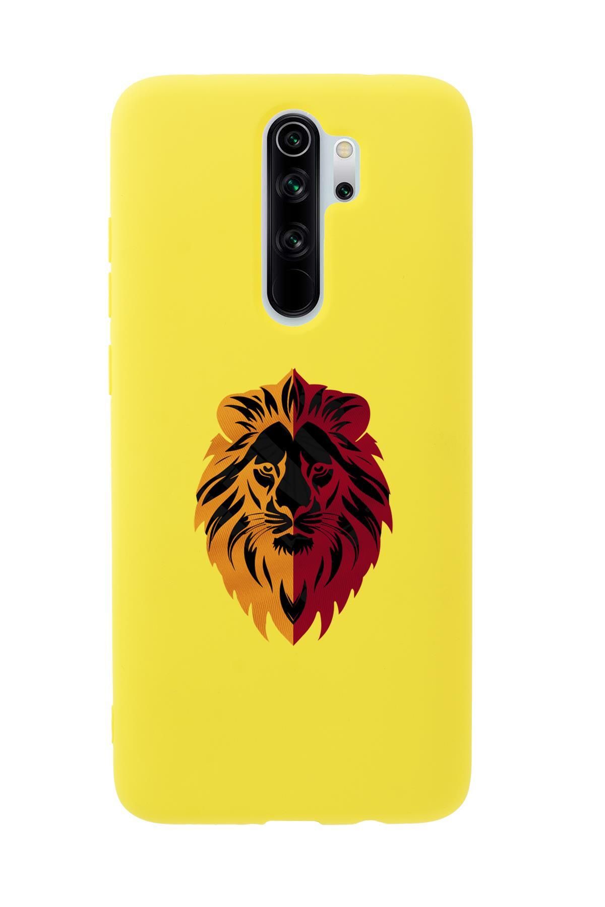 mooodcase Xiaomi Redmi Note 8 Pro Uyumlu Sarı Kırmızı Aslan Desenli Premium Silikonlu Telefon Kılıfı