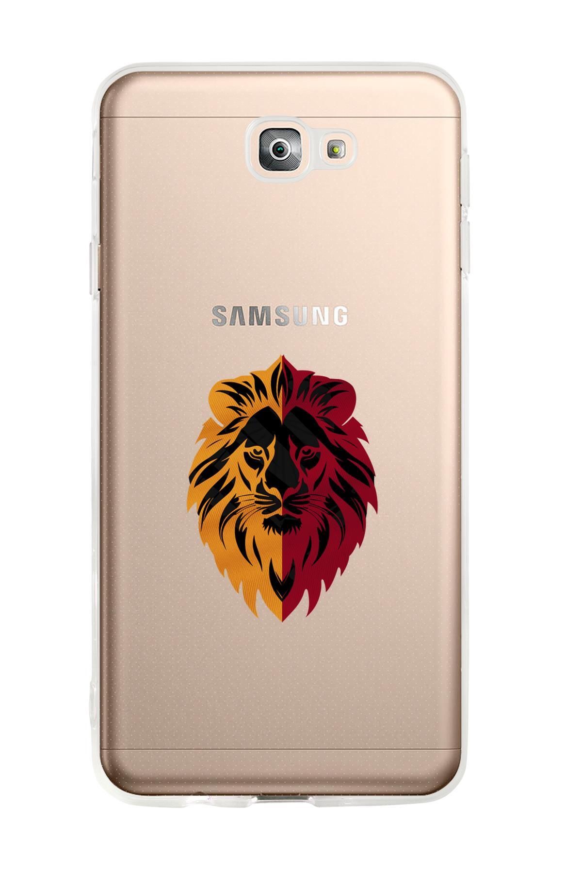 mooodcase Samsung J7 Prime Uyumlu Sarı Kırmızı Aslan Desenli Premium Şeffaf Silikon Kılıf