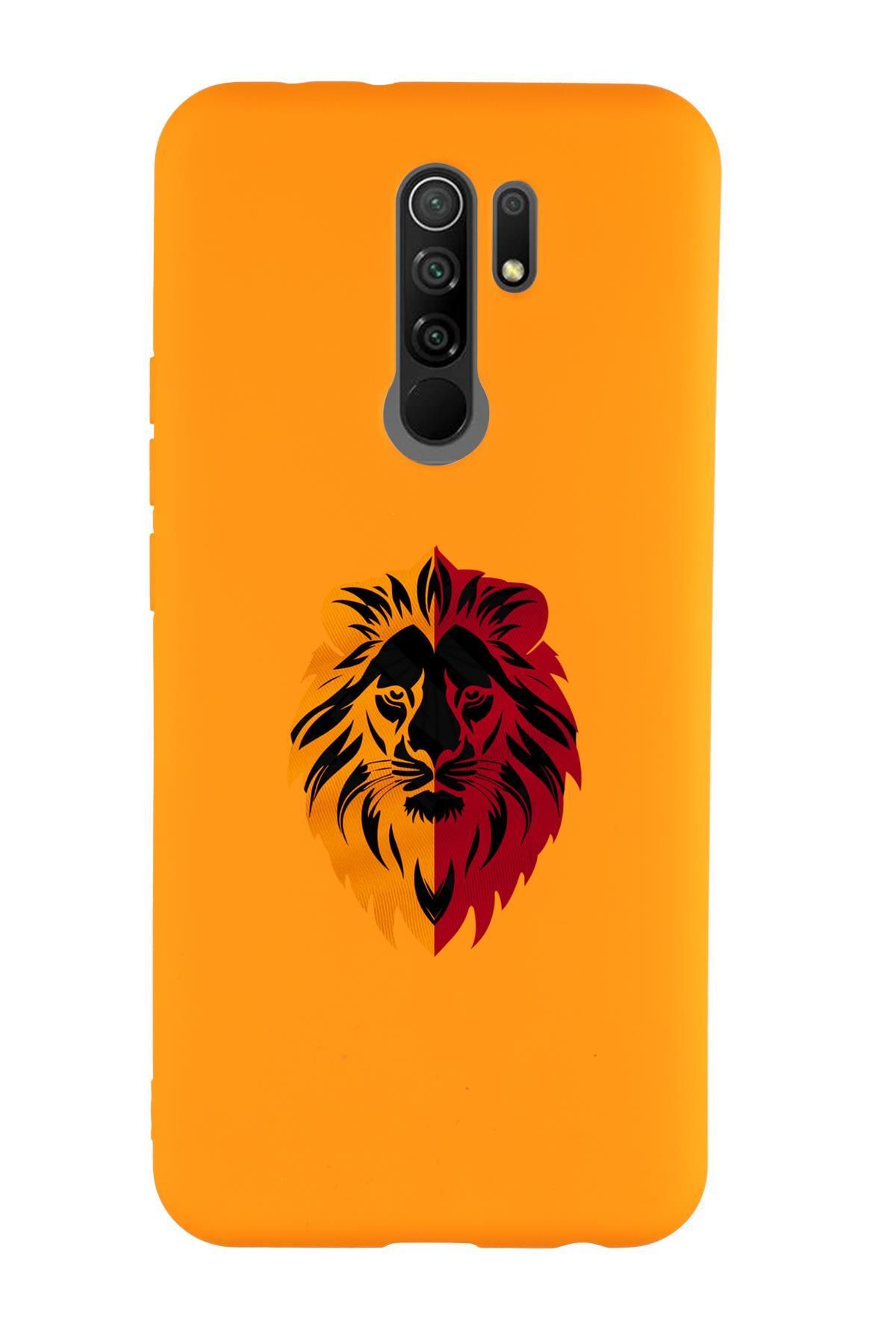 mooodcase Xiaomi Redmi 9 Uyumlu Sarı Kırmızı Aslan Desenli Premium Silikonlu Telefon Kılıfı