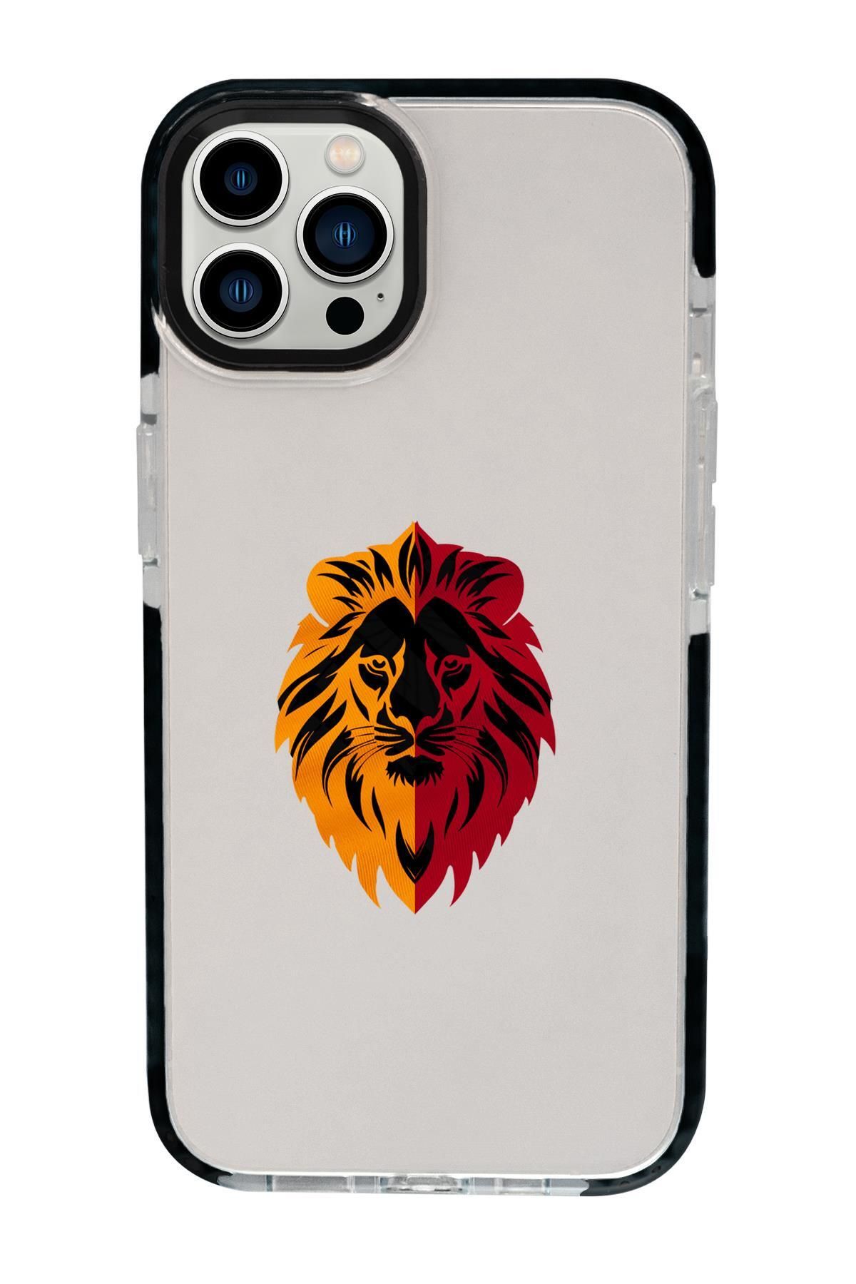 mooodcase iPhone 15 Pro Uyumlu Sarı Kırmızı Aslan Desenli Candy Bumper Silikonlu Telefon Kılıfı