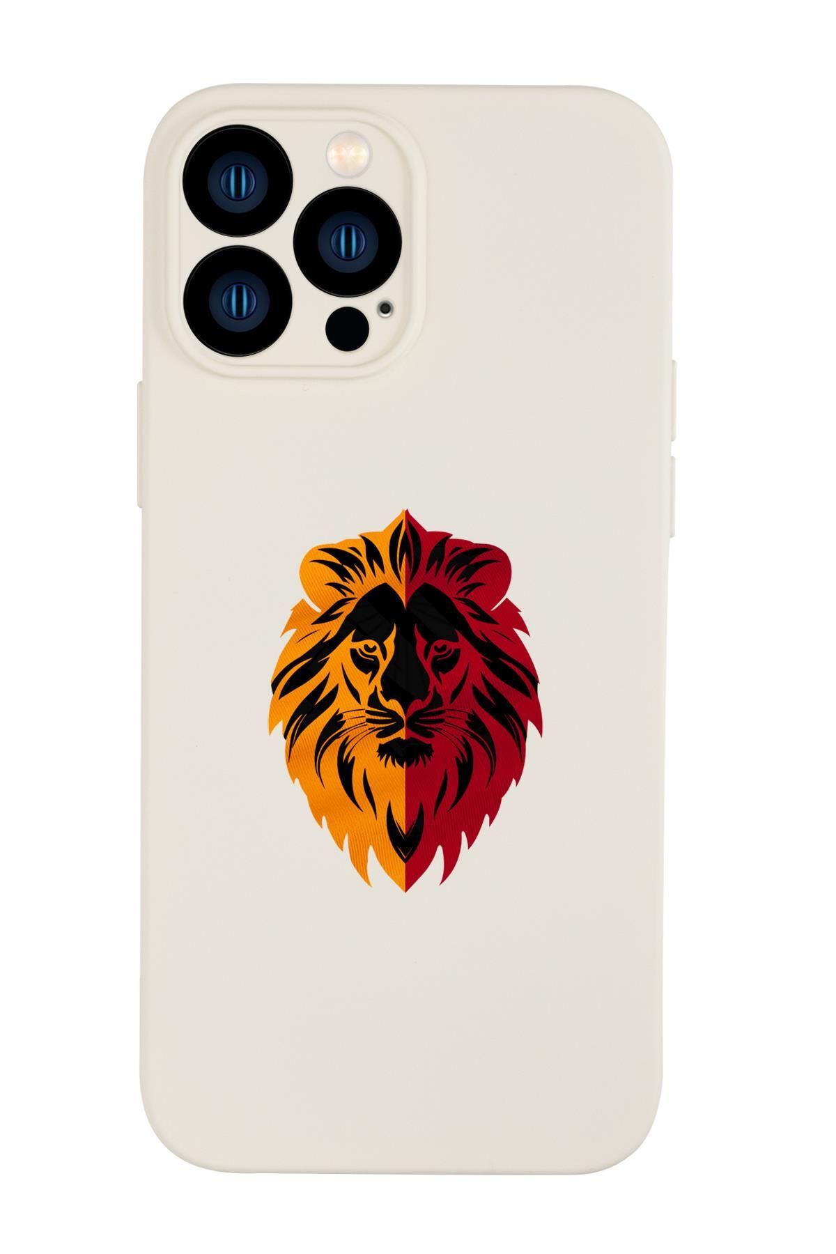mooodcase iPhone 13 Pro Uyumlu Sarı Kırmızı Aslan Desenli Kamera Korumalı Premium Silikonlu Telefon Kılıfı