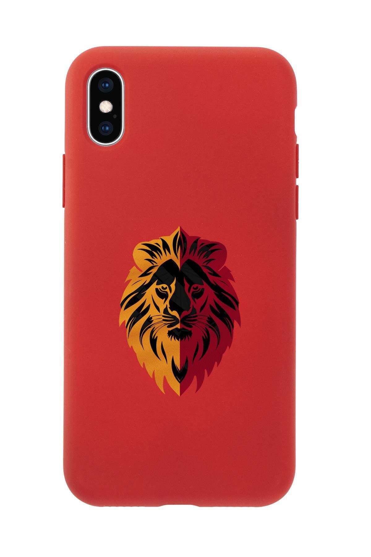 mooodcase iPhone X Uyumlu Sarı Kırmızı Aslan Desenli Premium Silikonlu Telefon Kılıfı