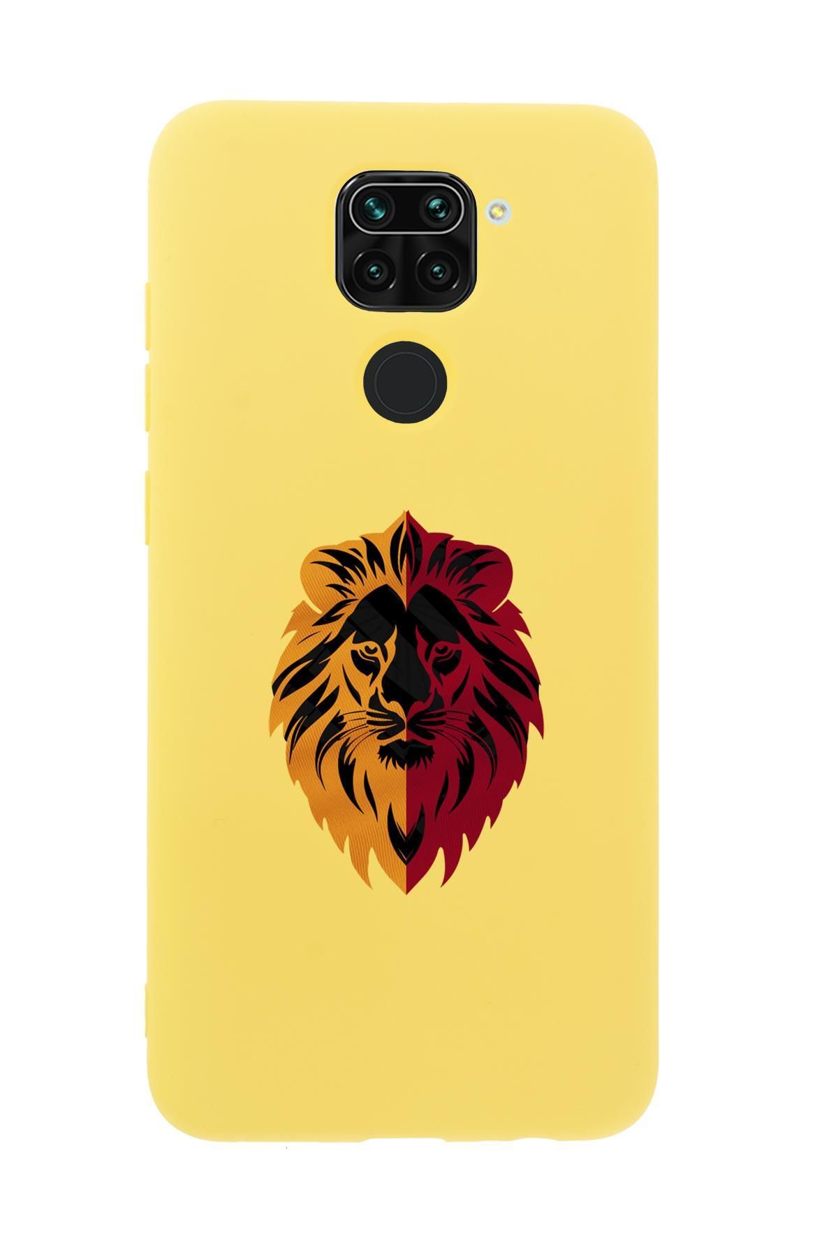 mooodcase Xiaomi Redmi Note 9 Uyumlu Sarı Kırmızı Aslan Desenli Premium Silikonlu Telefon Kılıfı