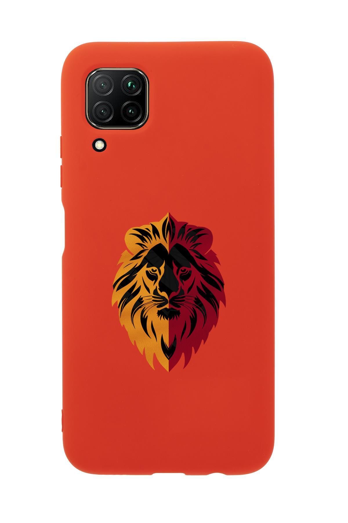 mooodcase Huawei P40 Lite Uyumlu Sarı Kırmızı Aslan Desenli Premium Silikonlu Telefon Kılıfı