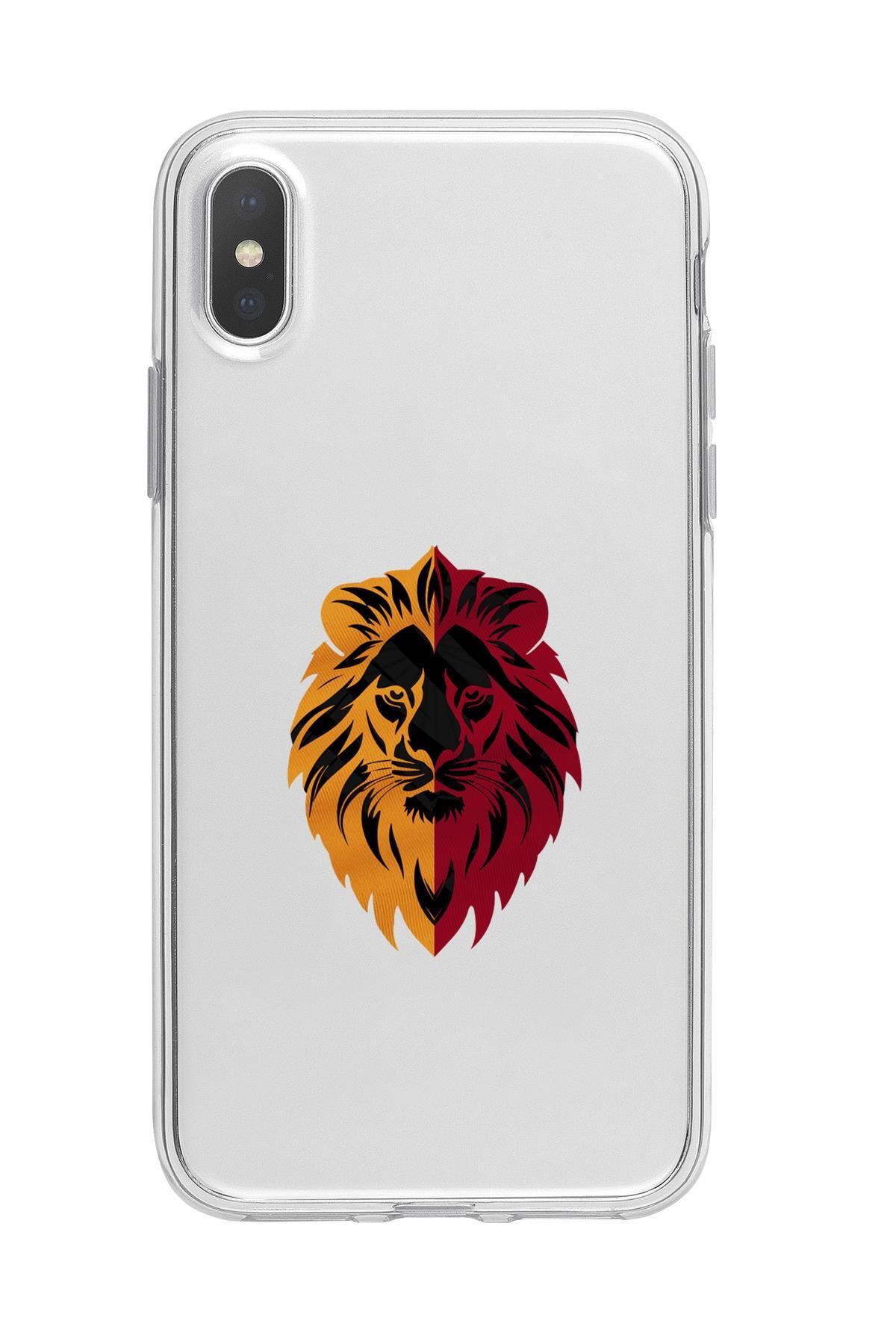 mooodcase iPhone XS Max Uyumlu Sarı Kırmızı Aslan Desenli Premium Şeffaf Silikon Kılıf