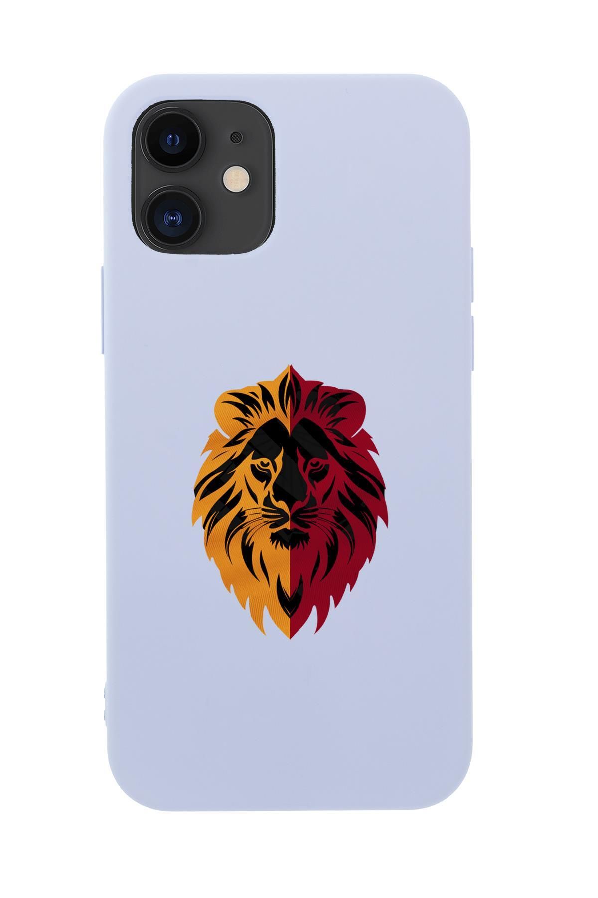 mooodcase iPhone 12 Mini Uyumlu Sarı Kırmızı Aslan Desenli Premium Silikonlu Telefon Kılıfı