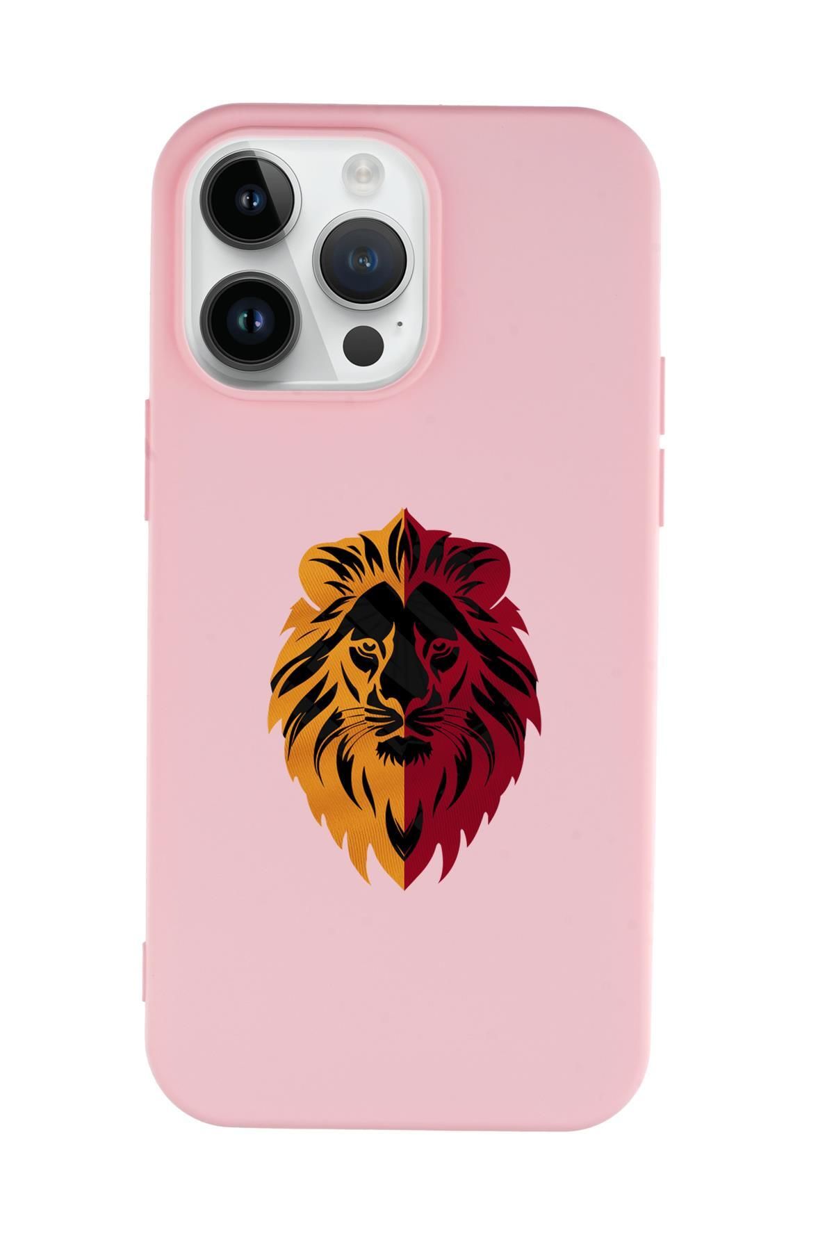 mooodcase iPhone 14 Pro Uyumlu Sarı Kırmızı Aslan Desenli Premium Silikonlu Telefon Kılıfı