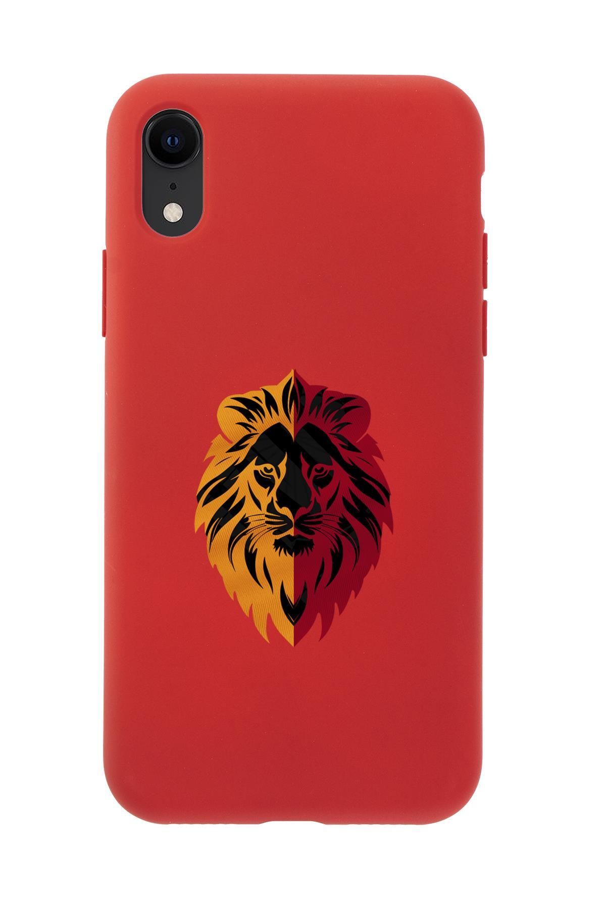 mooodcase iPhone Xr Uyumlu Sarı Kırmızı Aslan Desenli Premium Silikonlu Telefon Kılıfı
