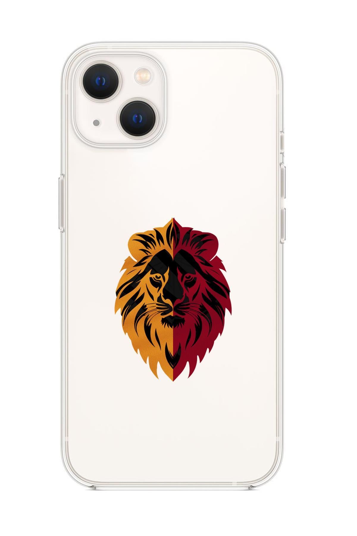mooodcase iPhone 15 Plus Uyumlu Sarı Kırmızı Aslan Desenli Premium Şeffaf Silikon Kılıf