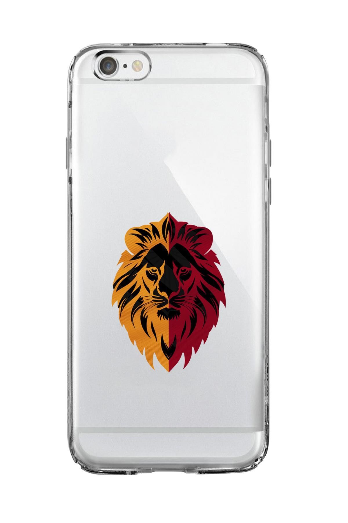 mooodcase iPhone 6 Plus Uyumlu Sarı Kırmızı Aslan Desenli Premium Şeffaf Silikon Kılıf