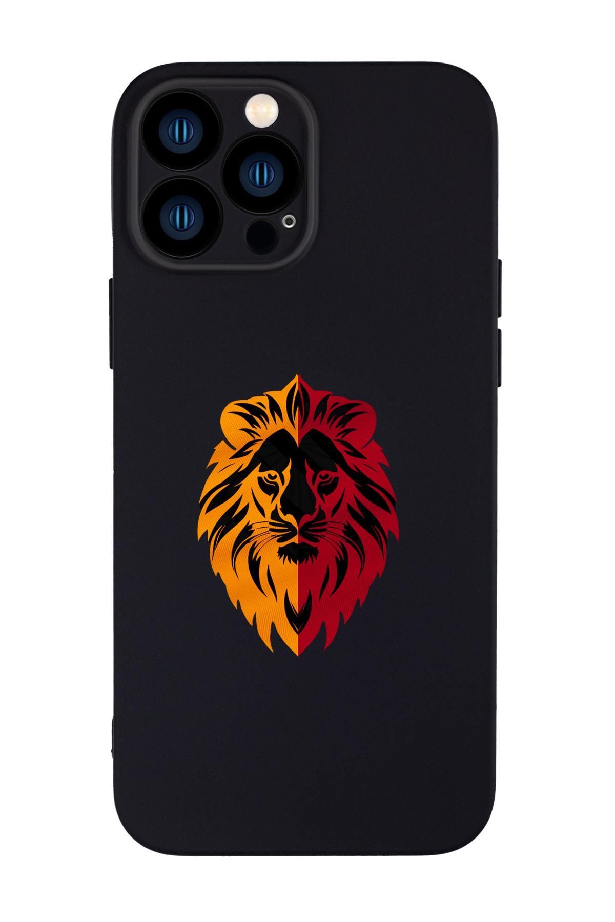 mooodcase iPhone 13 Pro Uyumlu Sarı Kırmızı Aslan Desenli Kamera Korumalı Premium Silikonlu Telefon Kılıfı