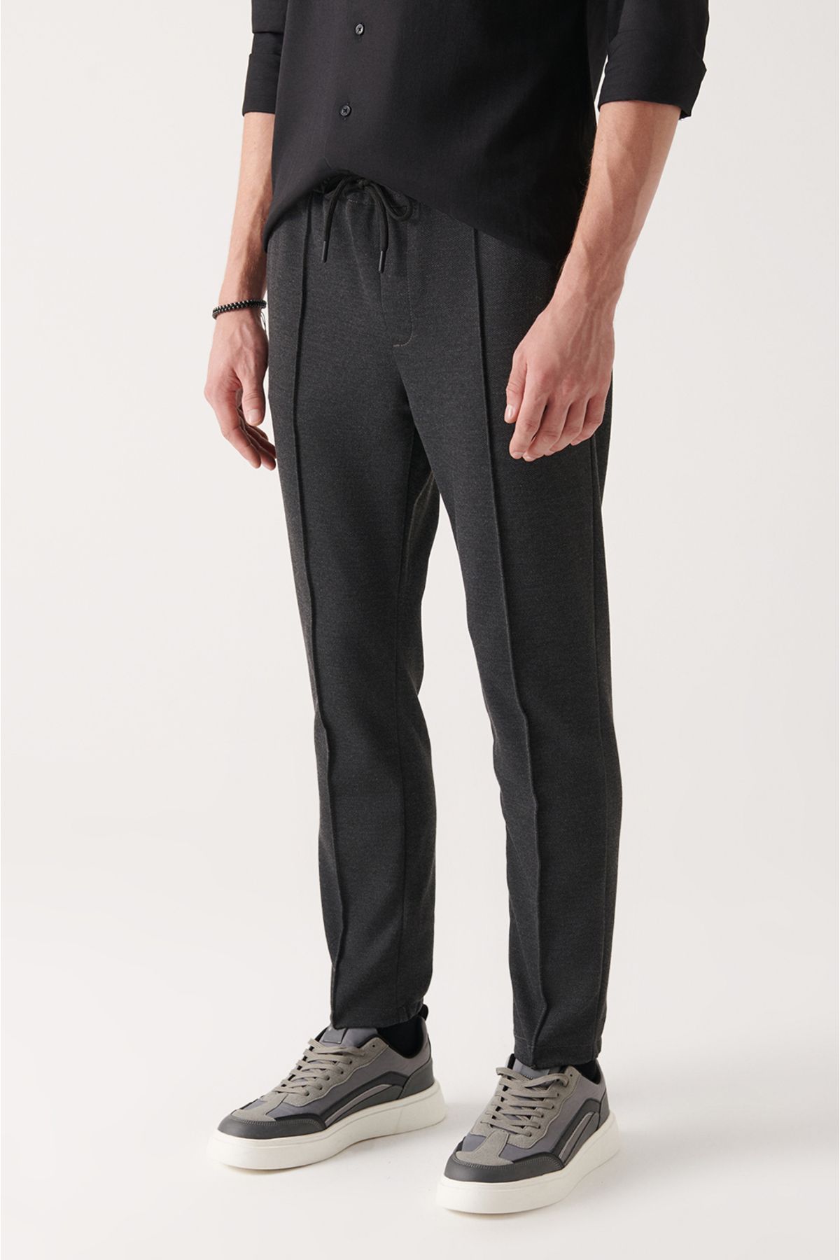 Avva-Men's Black Half Elastic Trousers A22Y3040 2