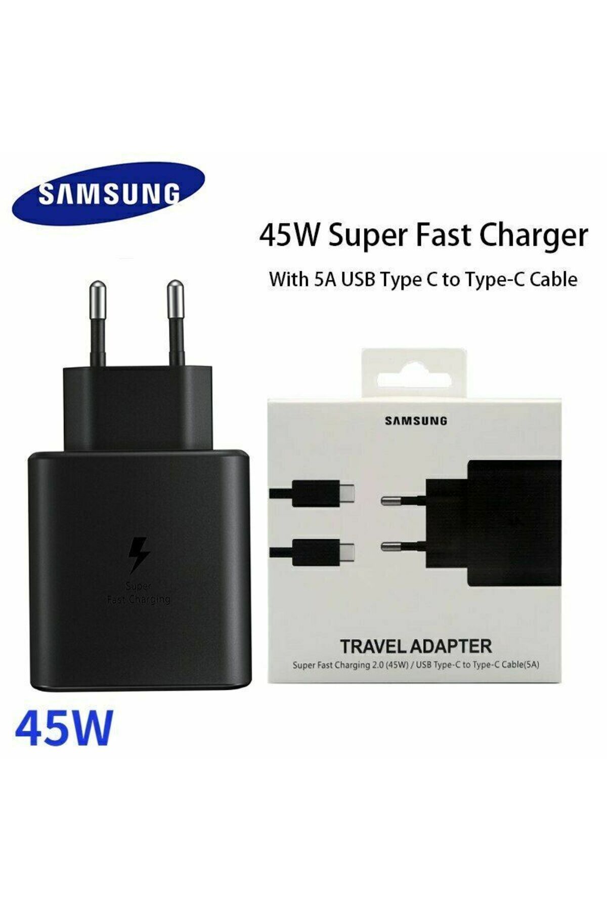 Samsung arya mağazam Samsung Galaxy S24 / S25 Ultra 45 Watt Hızlı Şarj Aleti Type-C Adaptör Ve Kablo - Siyah