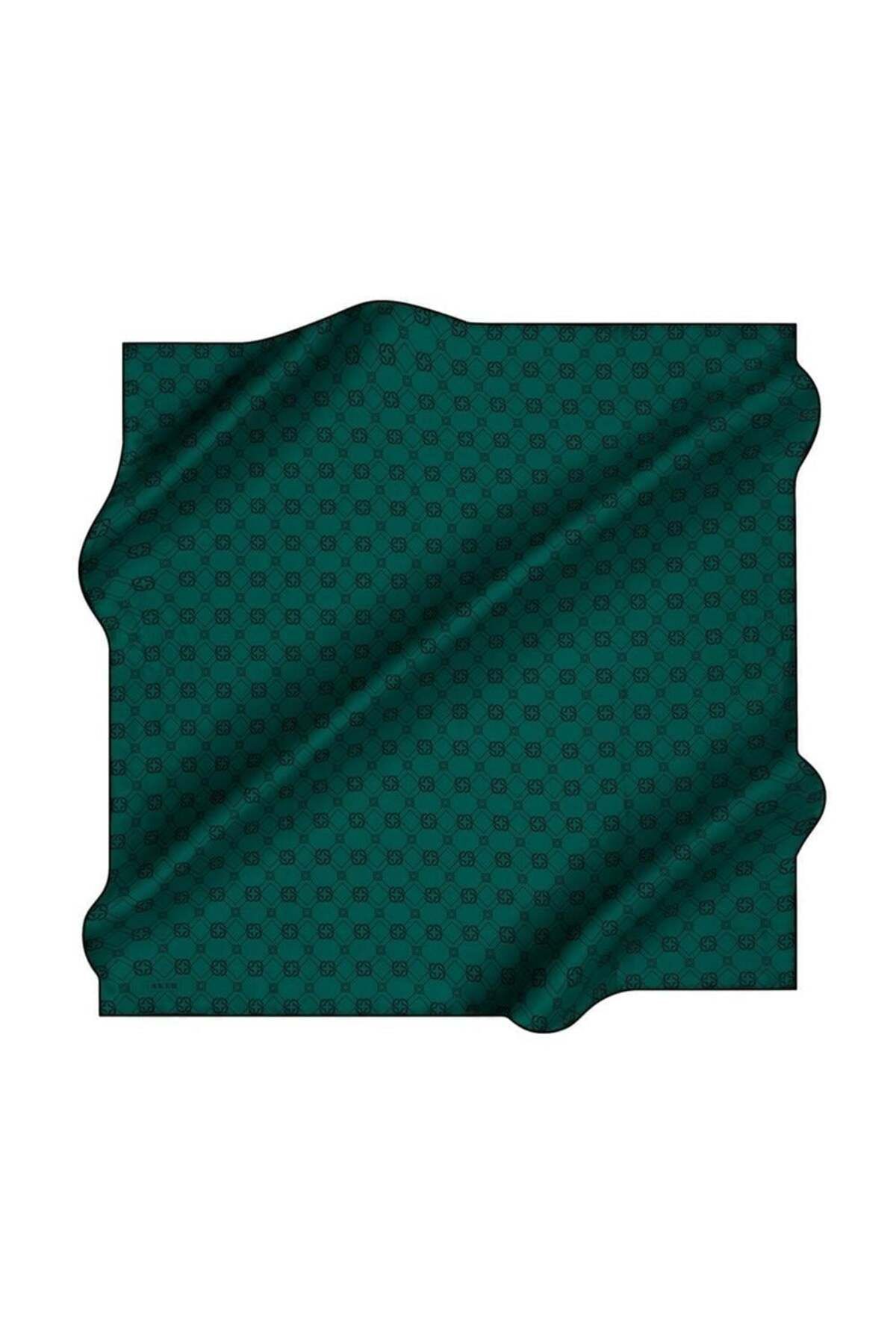 Aker Tivil İpek Eşarp 8686713-914 47485 Zümrüt Yeşil-Siyah Monogram Desen