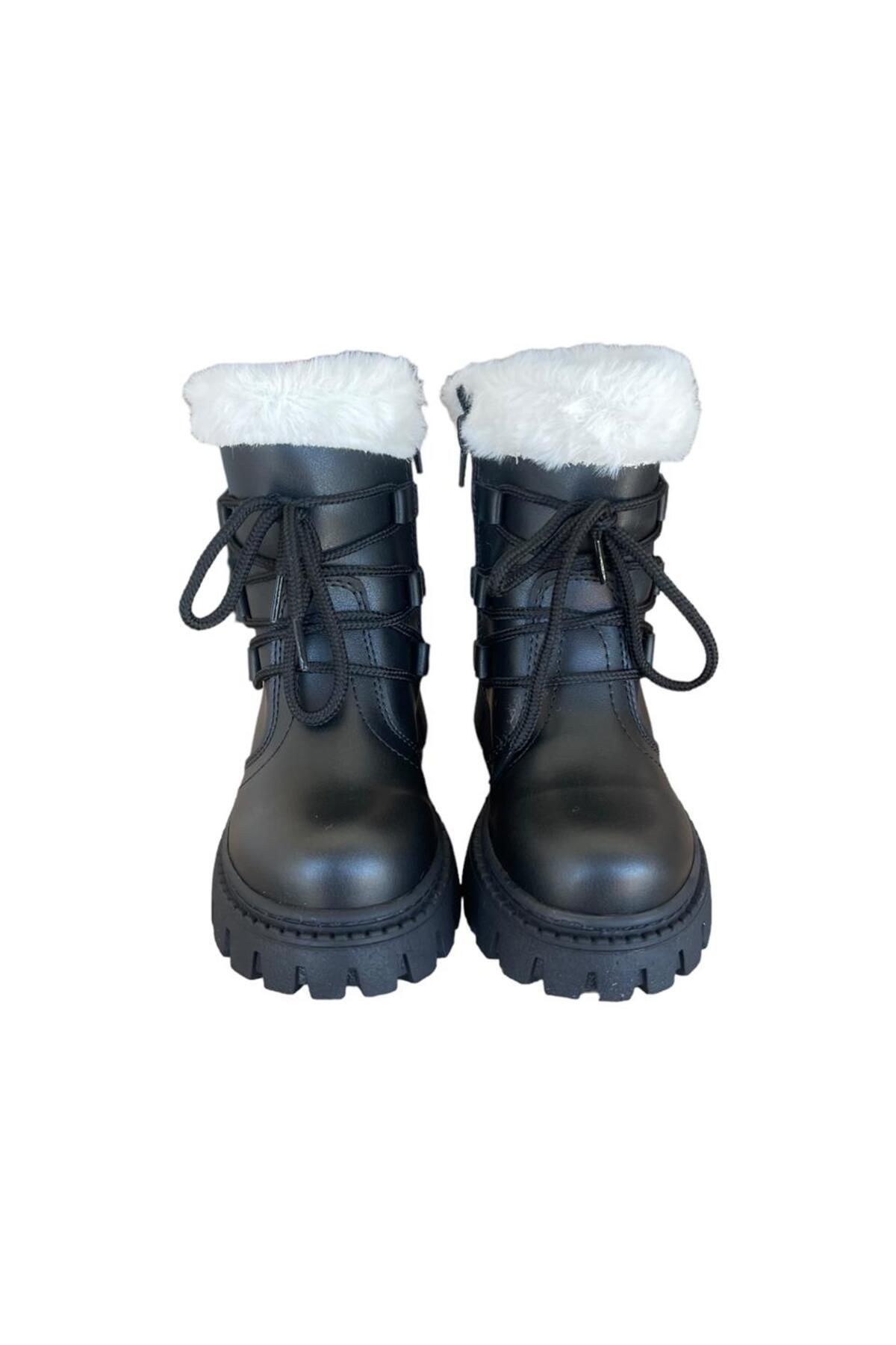 Liger-Cizme pentru fetiță cu blană cu fermoar și accesorii cu șireturi NEGRU - ALB 4