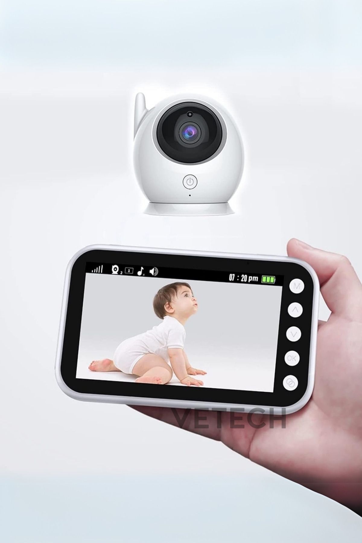 Vetech Bebek Kamerası Ekranlı Bebek İzleme Monitörü Gece Görüşlü Bebek Telsizi