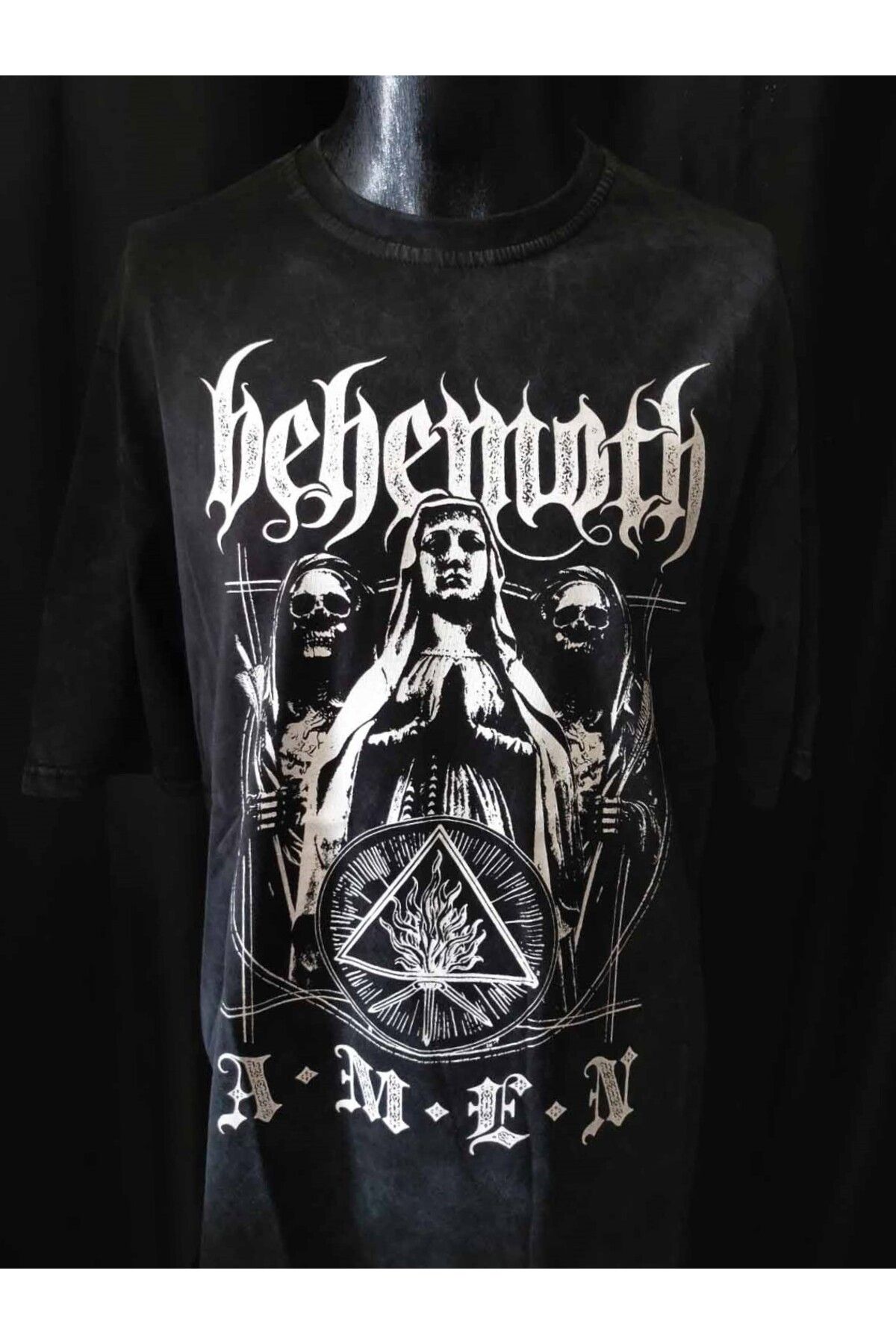 vampcat art Behemoth Vintage Wash Yıkamalı Oversize Büyük Beden Geniş Kalıp T-shirt