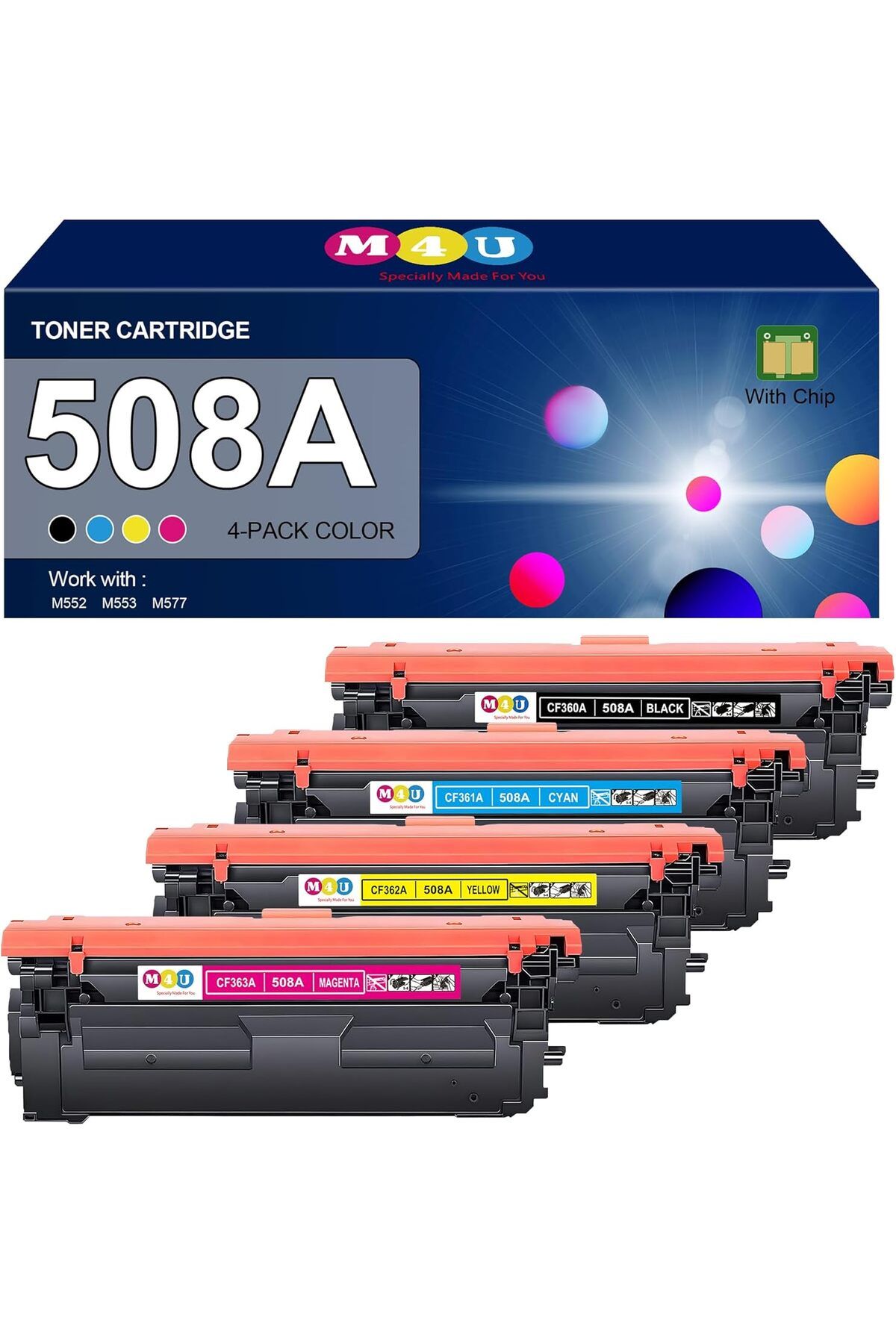 HP *YA-DE TONER* 508A M553 M552 553 MFP M577 CF360A CF361A CF362A CF363A (Black Cyan Magenta Yellow)