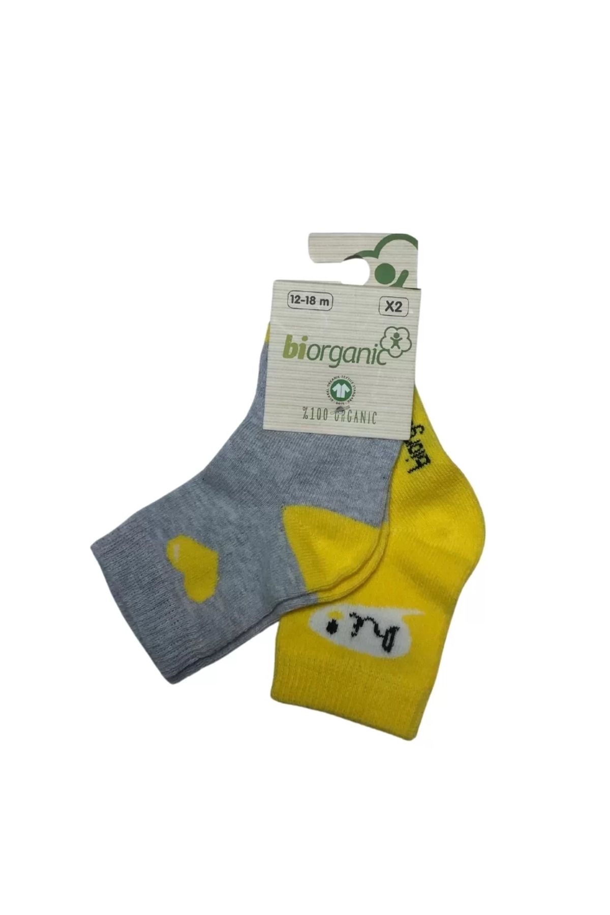 Wear Hype Bibaby Biorganic Hi Kız 2'li Çorap 68403 Gri Sarı