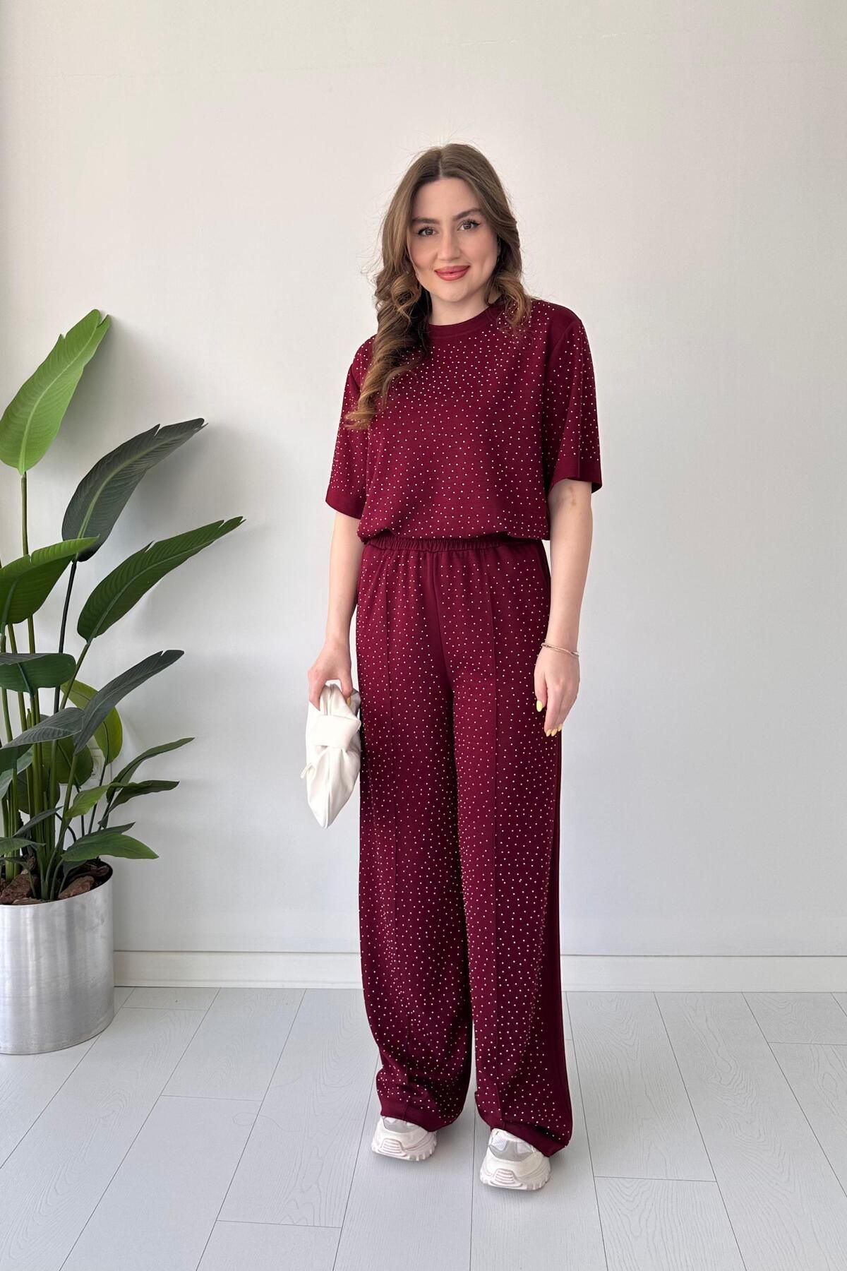 MaziButik Işıltılı Modal Takım Bordo