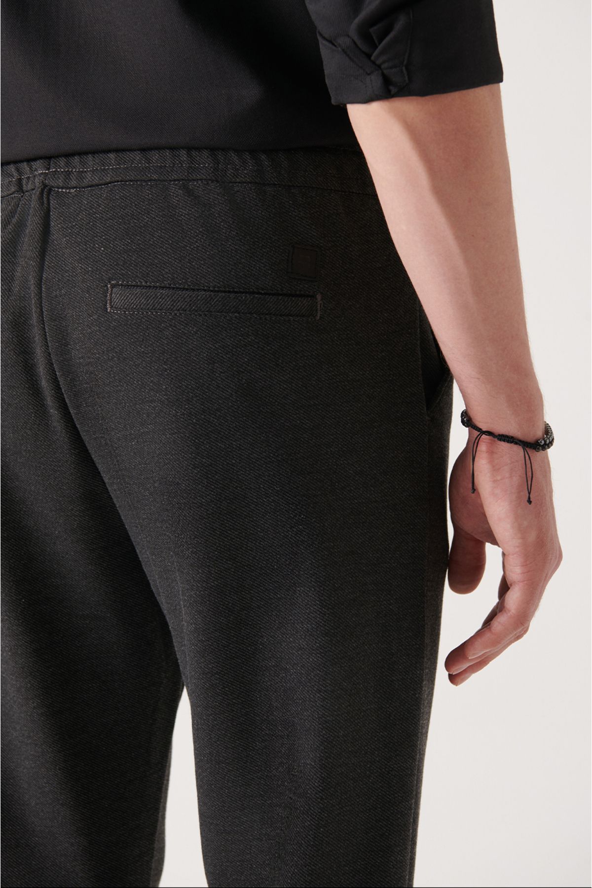 Avva-Men's Black Half Elastic Trousers A22Y3040 5