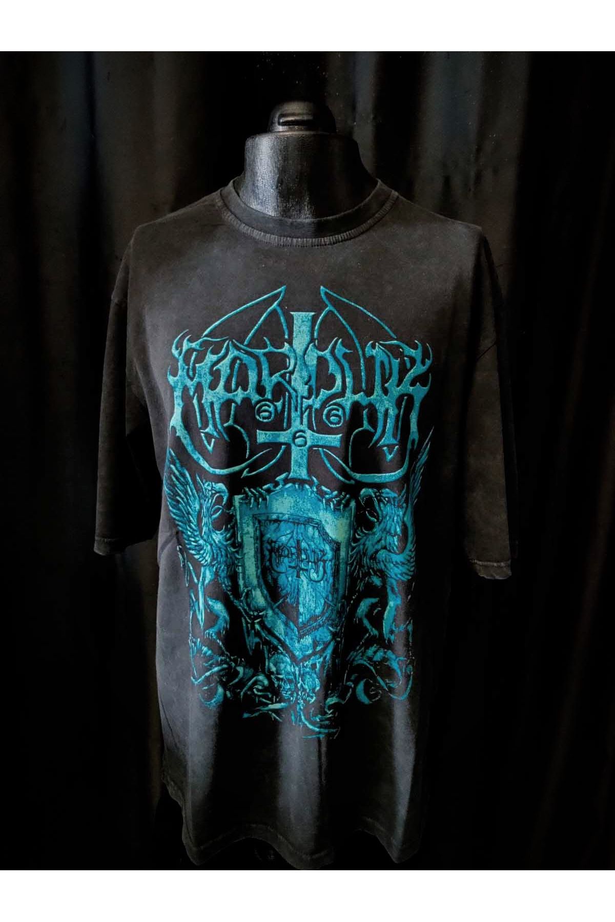 vampcat art Marduk Black Metal Assault Vintage Wash Yıkamalı Eskitme Oversize Büyük Beden Geniş Kalıp T-shirt