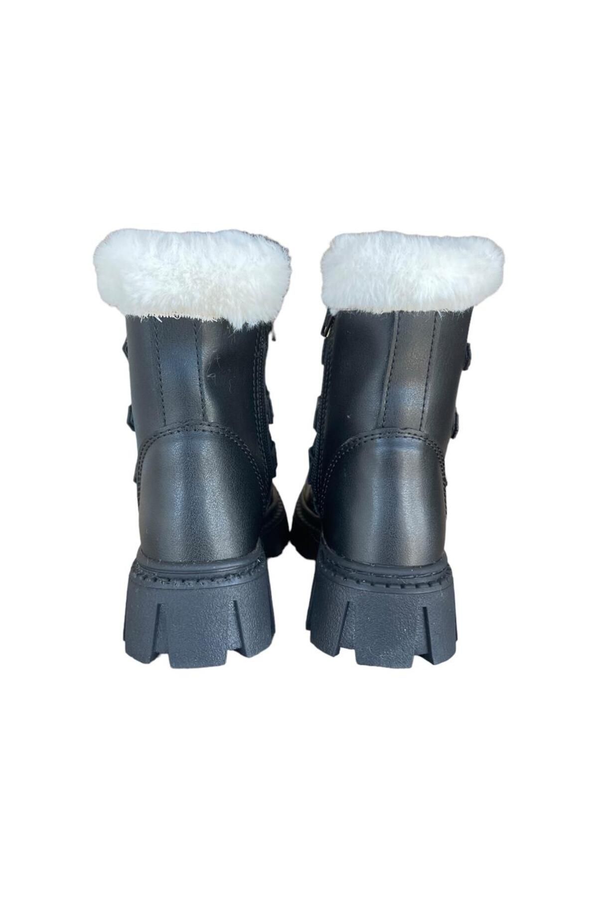 Liger-Cizme pentru fetiță cu blană cu fermoar și accesorii cu șireturi NEGRU - ALB 6