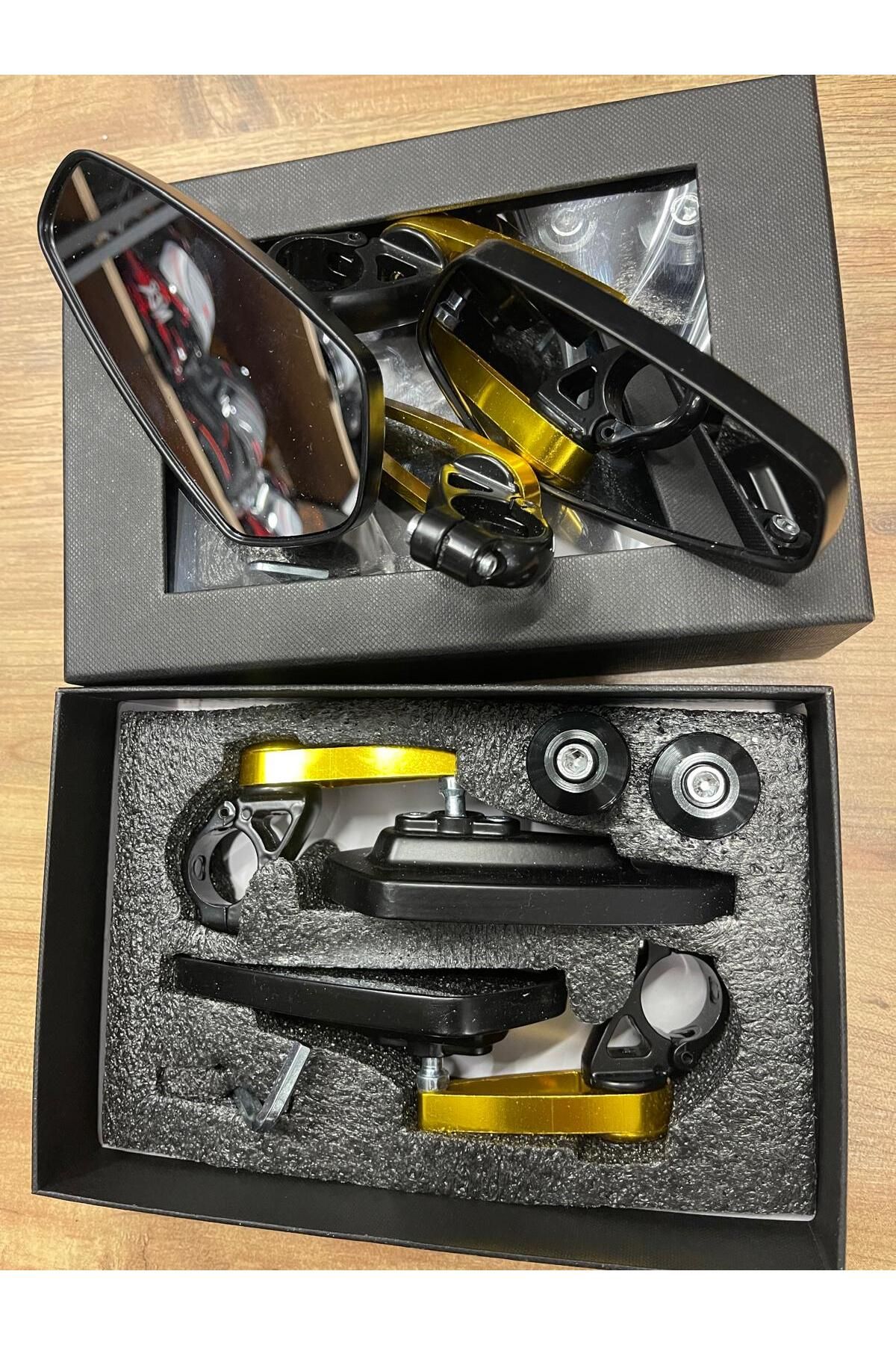 T Y MOTORS Motosiklet Gidon Aynası ( Mavi Cam ) Sarı Renk (GOLD)