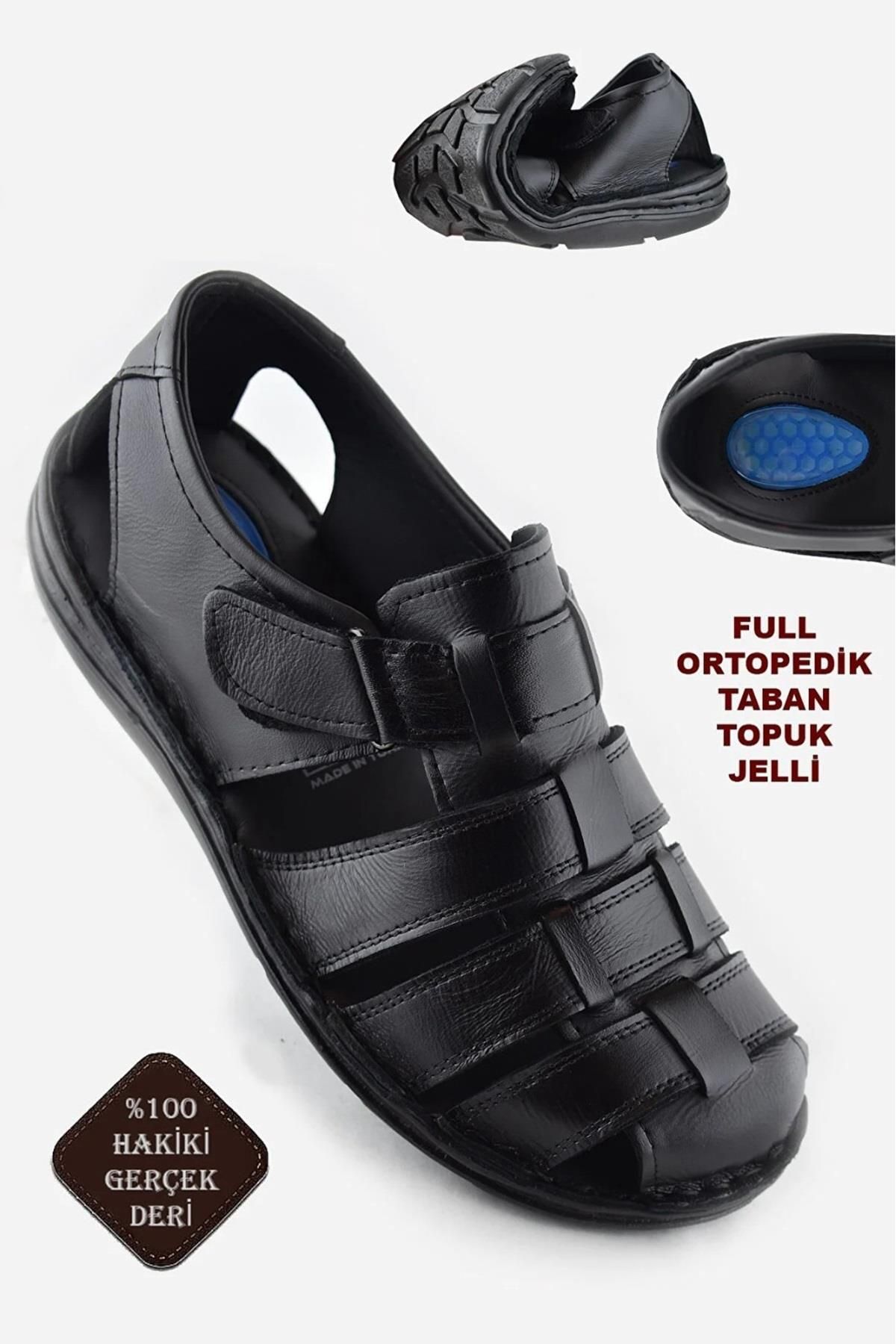 CihanShoes Garantili %100 Hakiki Deri Jell Topuk Erkek Sandalet Ayakkabı 40-41-42-43-44-45 Numara Siyah