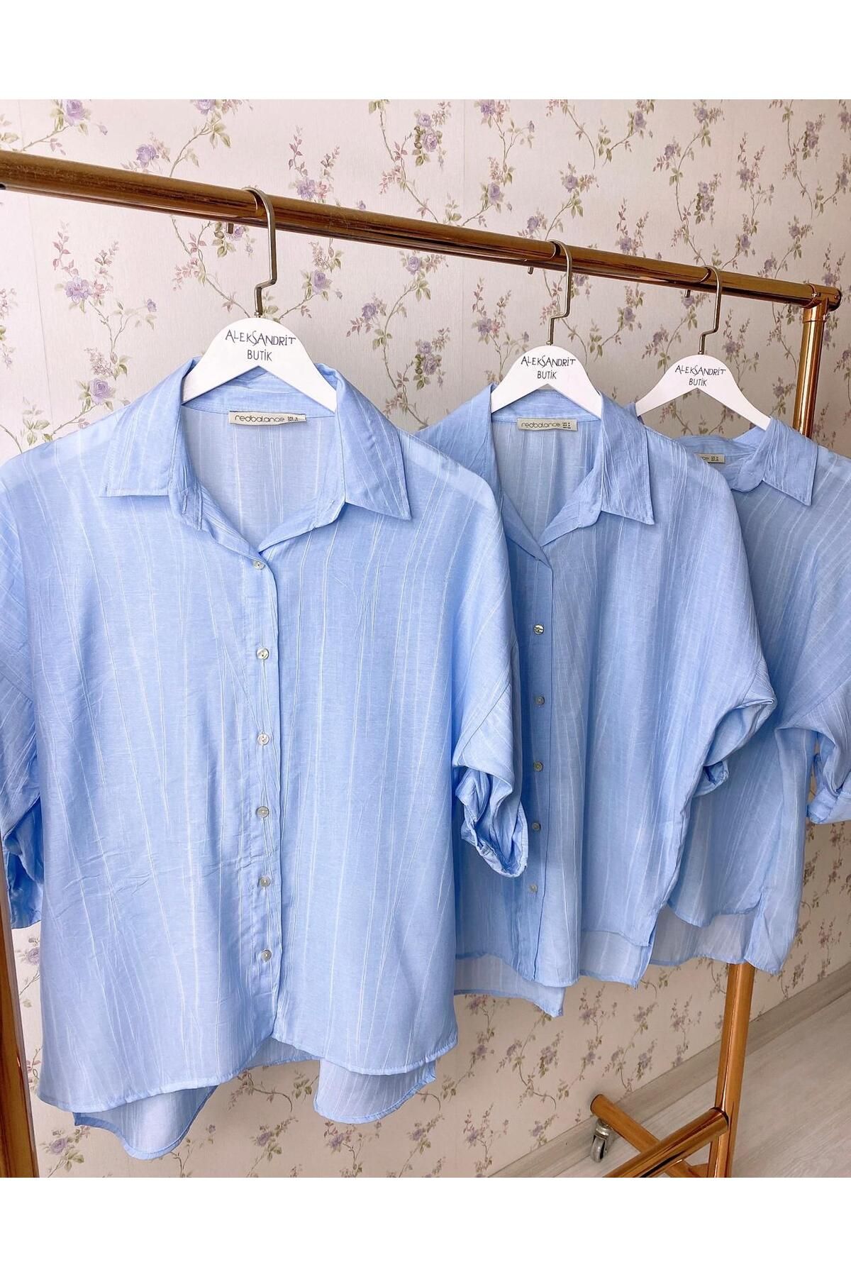 aleksandritbutik SUMMER GİRL MAVİ KADIN GÖMLEK