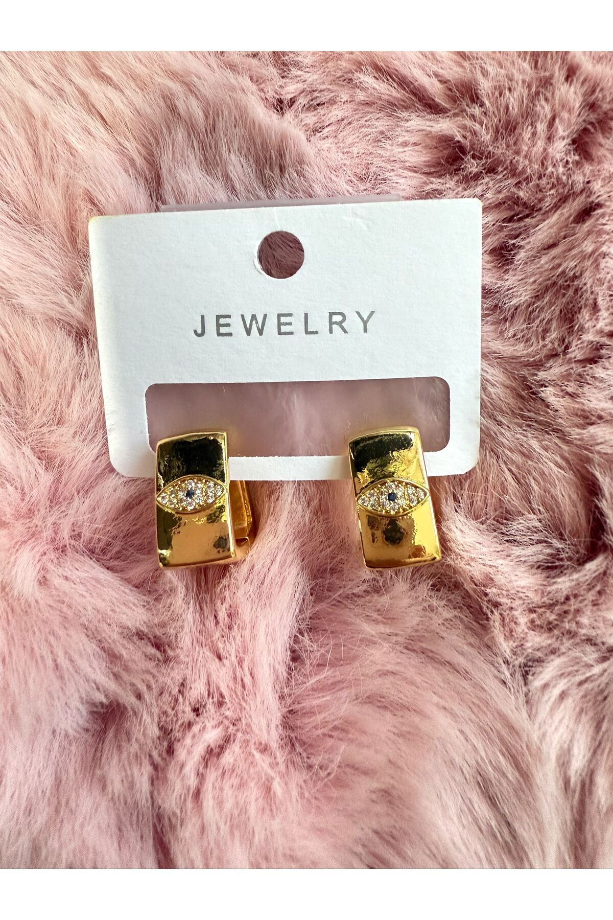 Butik Yeni Sezon Trend Gold Nazar Boncuk Detaylı Kalın Kadın Küpe