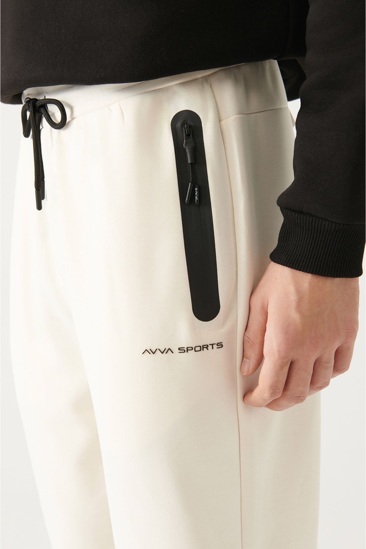 Avva-Pantaloni de trening pentru bărbați Ecru - Soft Touch, talie cu șireturi, buzunare laterale și picior elastic A31y3404 6