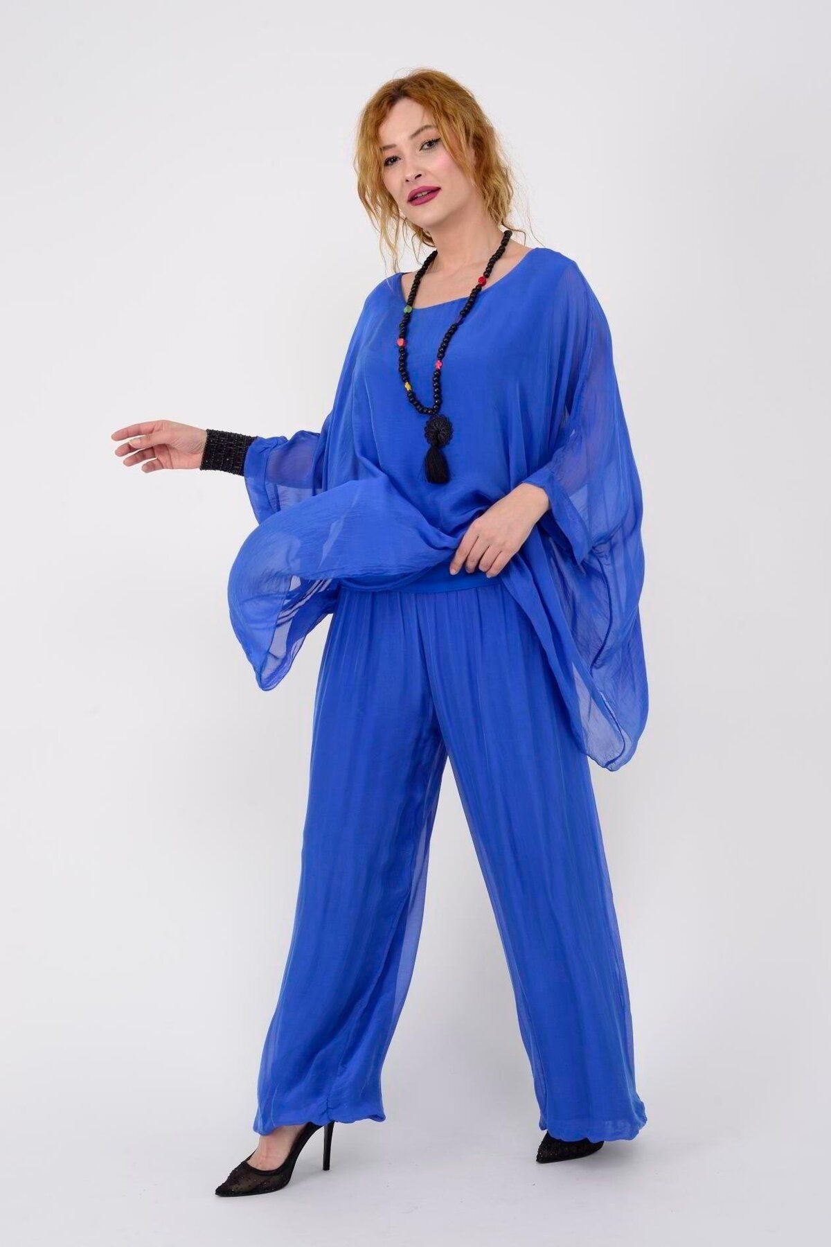 Hanımefendi Butik İtalyan İpek Pantolon - SAKS MAVİ