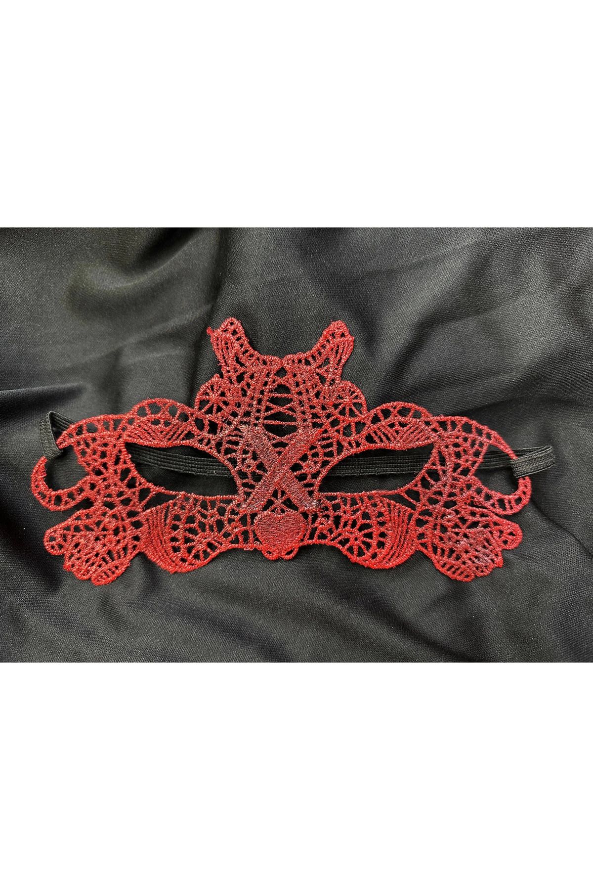 Easy Tedarik Kırmızı Dantel Masquerade Maskesi Çift Taraflı 10 No