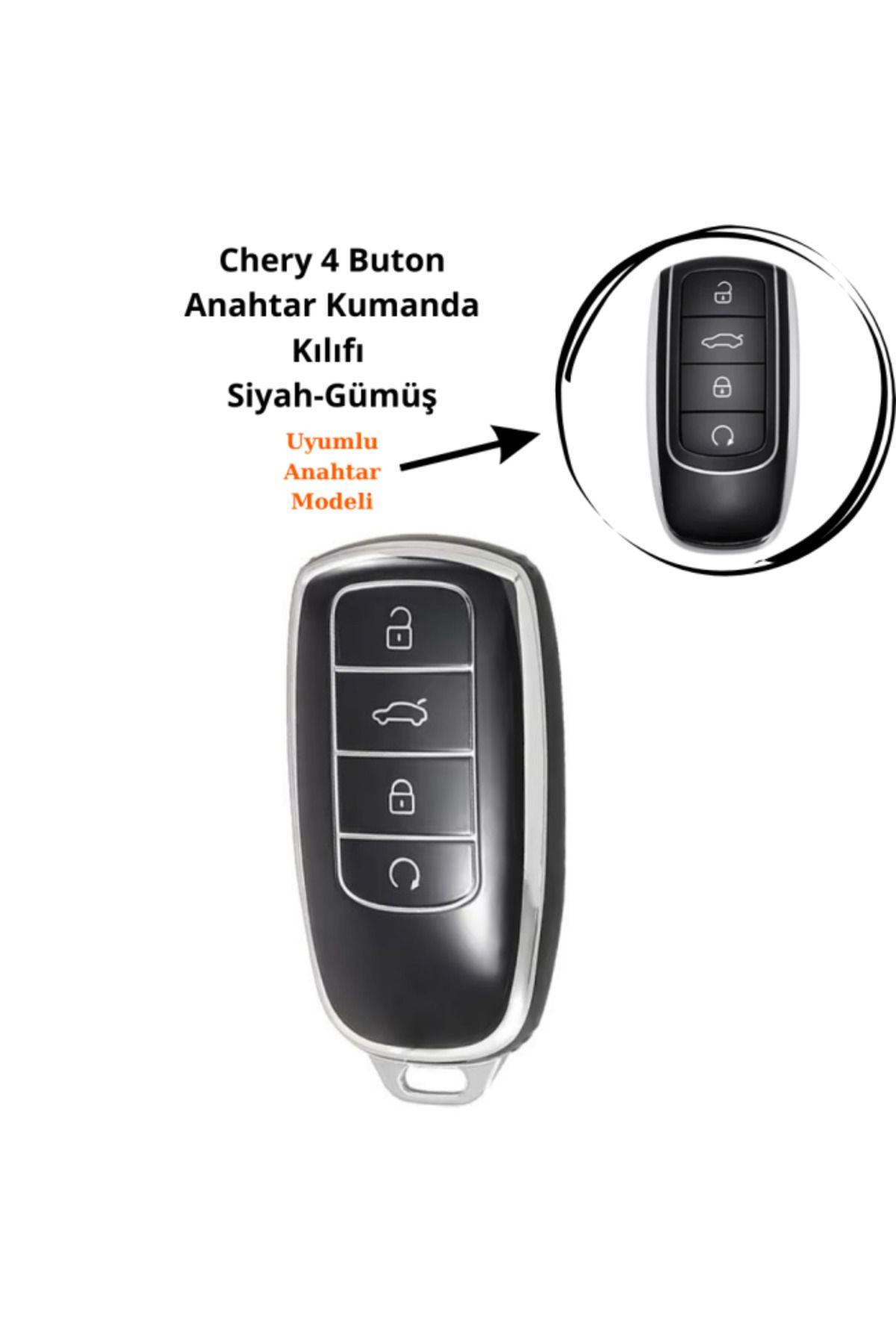 maxisepet Chery Tiggo 7 Pro Anahtar Kumanda Kılıfı Siyah Gümüş