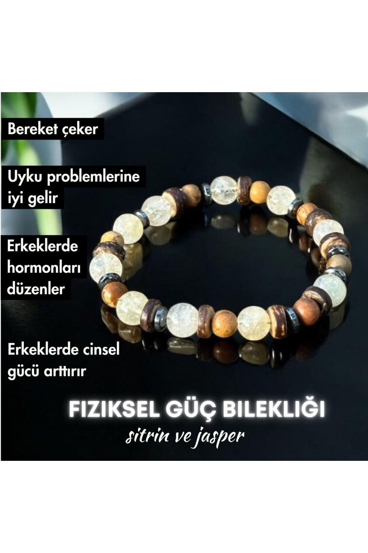 Bonicce FİZİKSEL GÜÇ BİLEKLİKĞİ SİTRİN VE JASPER GERÇEK DOĞAL TAŞ BİLEKLİK