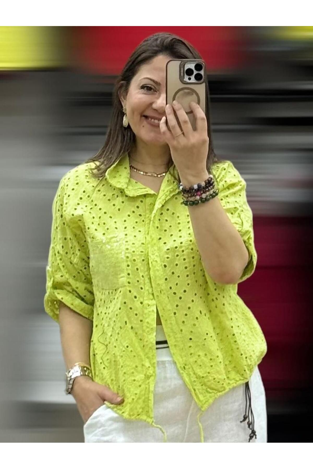 Hanımefendi Butik İtalyan Fisto Gömlek - YEŞİL
