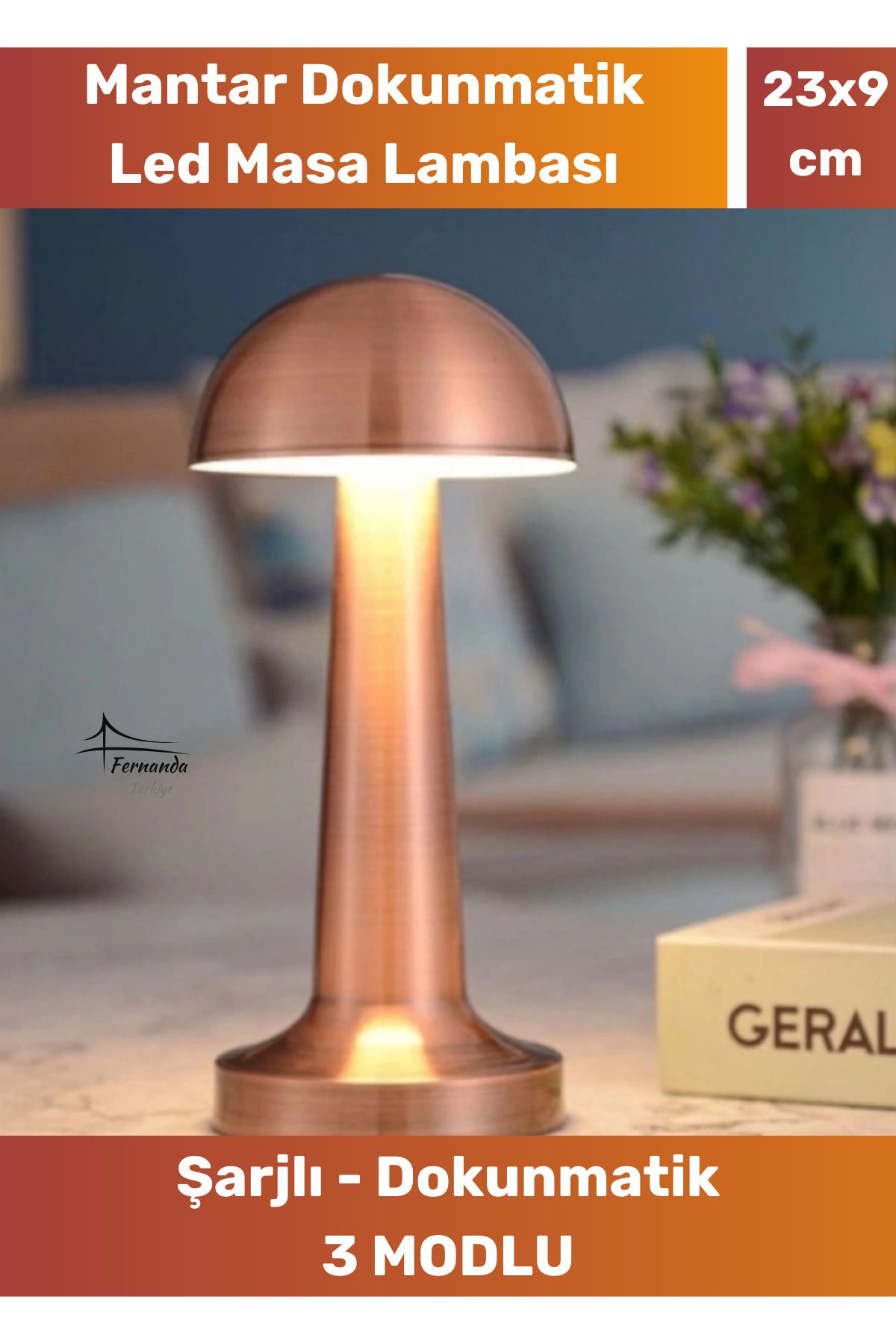 Fernanda Özel Seri 3 Modlu Mantar Dokunmatik LED Masa Lambası 23 cm x 9 cm Modern Aç/Kapa Butonlu