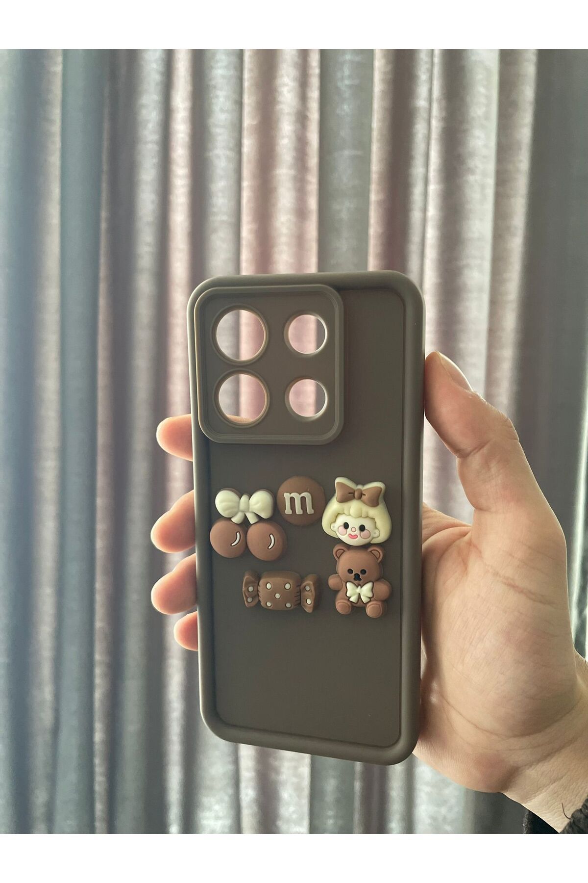 tak pratik Xiaomi Redmi Note 13 Pro 5G Kahverengi Kiraz Desenli silikon telefon kılıfı