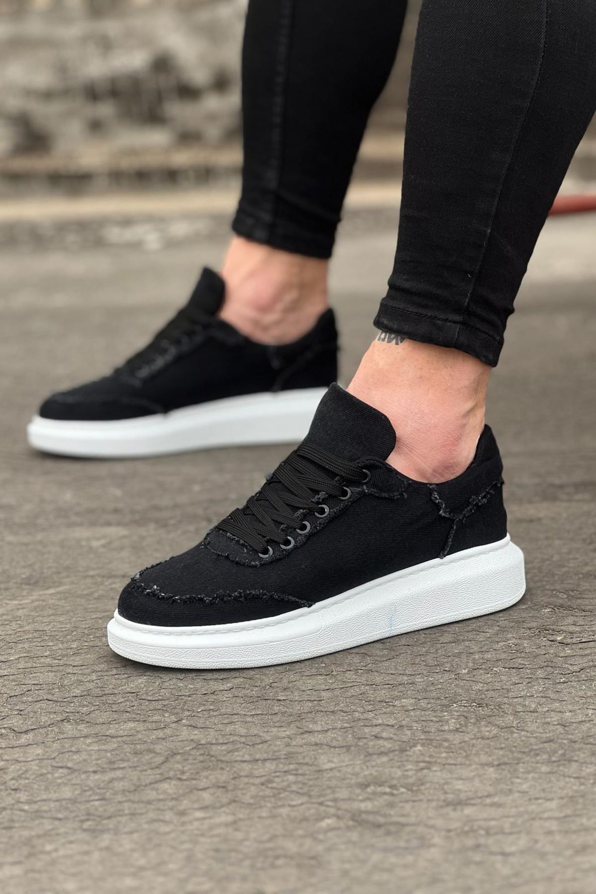 35AVM WG018 Siyah Kot Kumaş Erkek Casual Ayakkabı