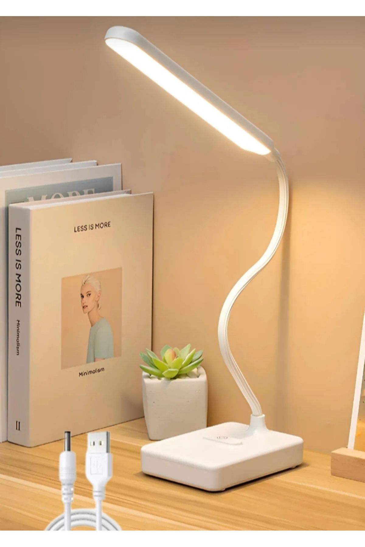 Home Şarjlı Dokunmatik Masa Lambası Usb Kablolu, 3 Renk Işık, Dimmer Ayarlı