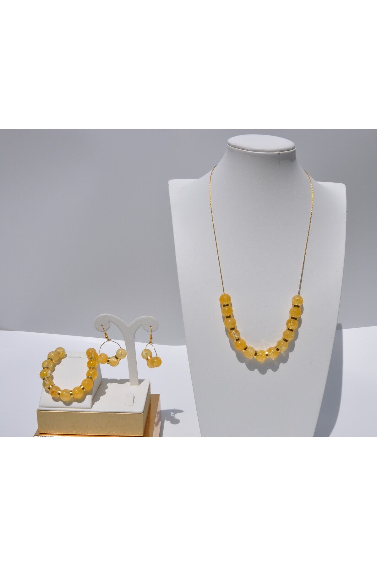 Nilfu Atelier SİTRİN DOĞAL TAŞ KOLYE BİLEKLİK KÜPE TAKI SETİ