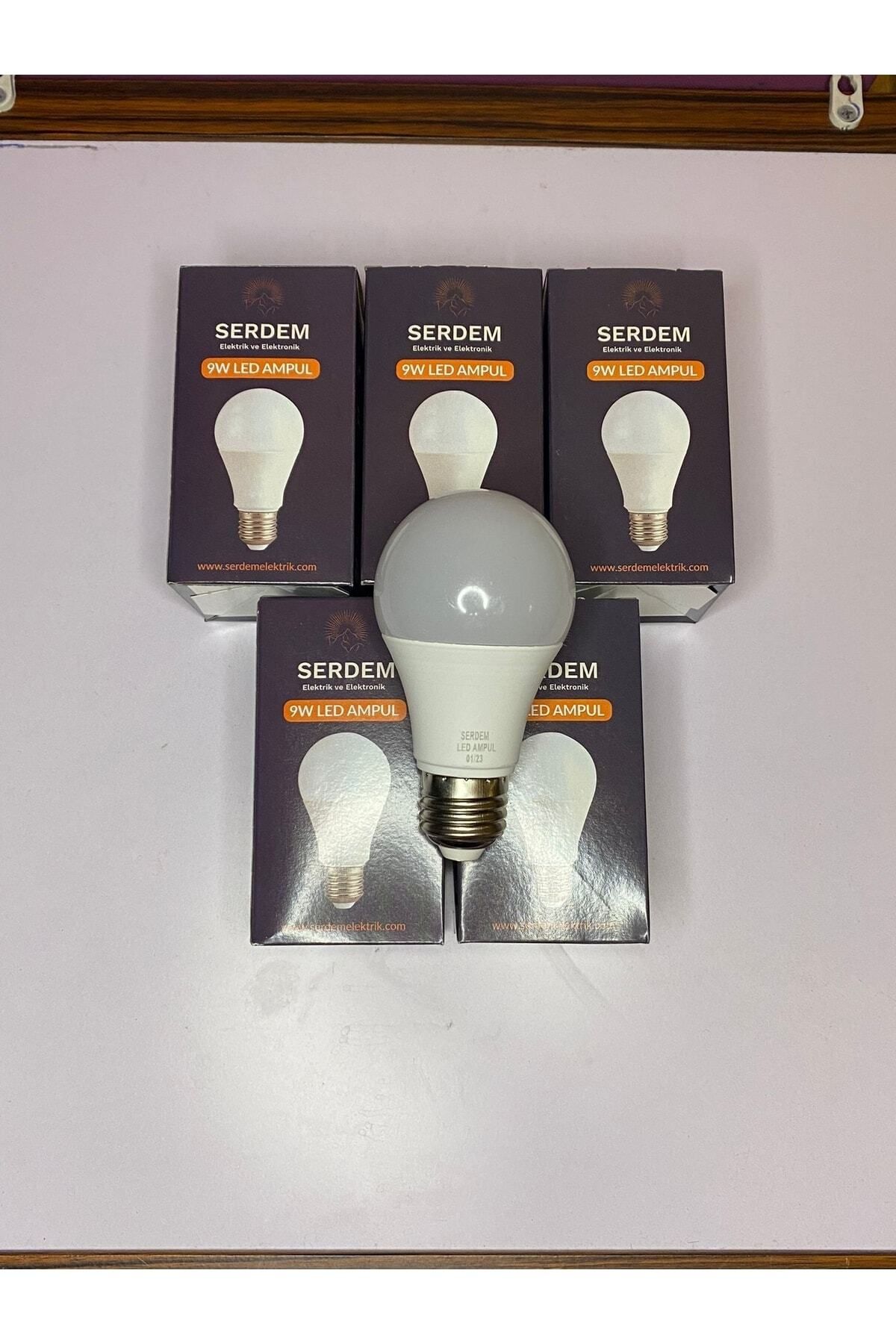SERDEM 9w Led Ampul Tasarruflu Uzun Ömürlü 6500k Beyaz Işık E27 Duy 5 Adet