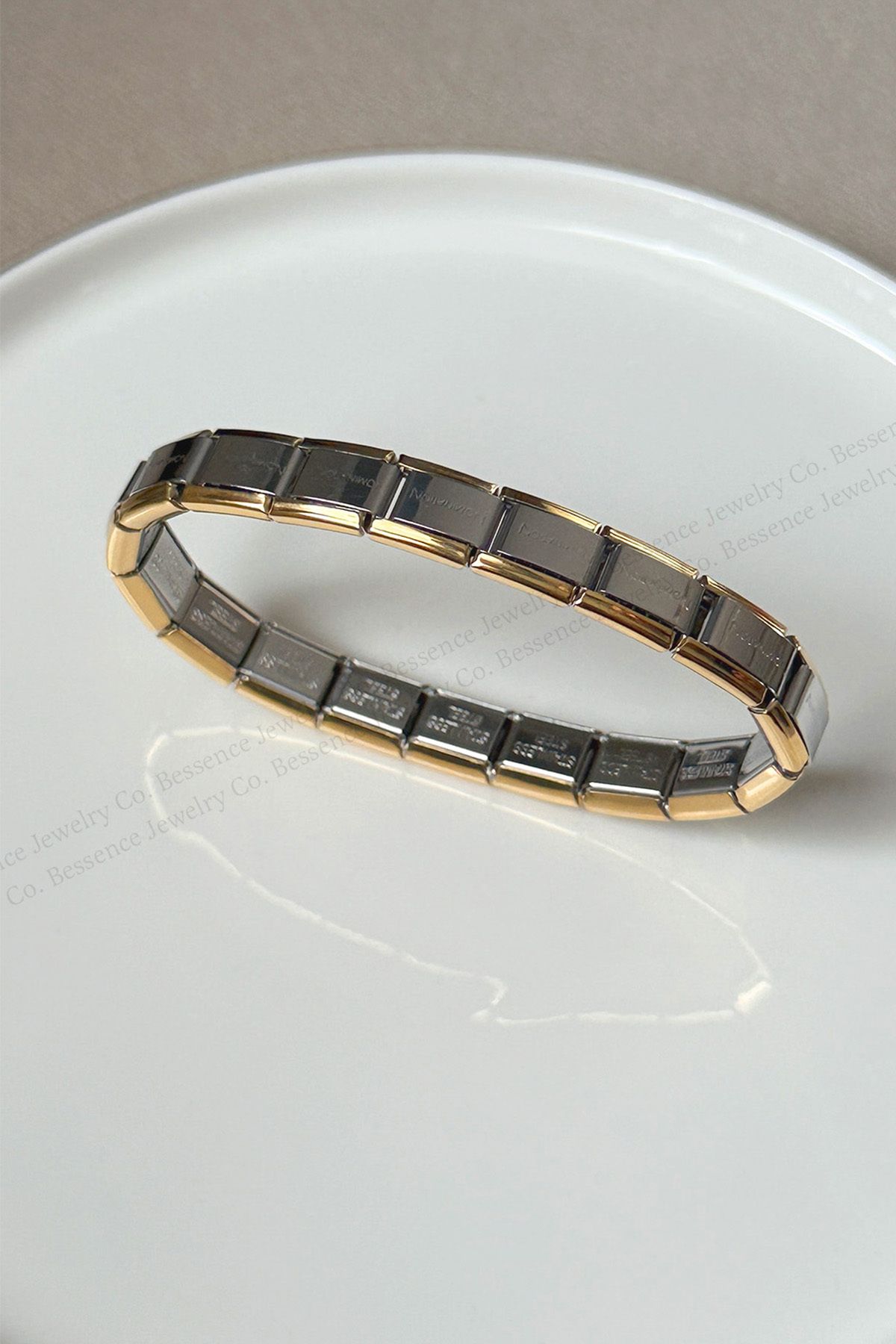 Çelik Bessence Çelik İtalyan Charm Nomination Bileklik–Gold Silver Renk, Unisex, Paslanmaz, Ayarlanabilir