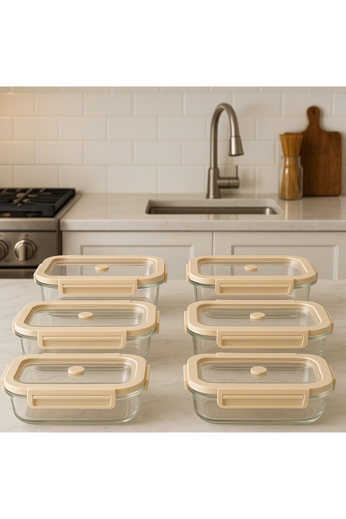 Davet-6 Pieces Pyrex 2800 ml Lockable Glass Storage Container - Vacuum Glass Storage Container 3