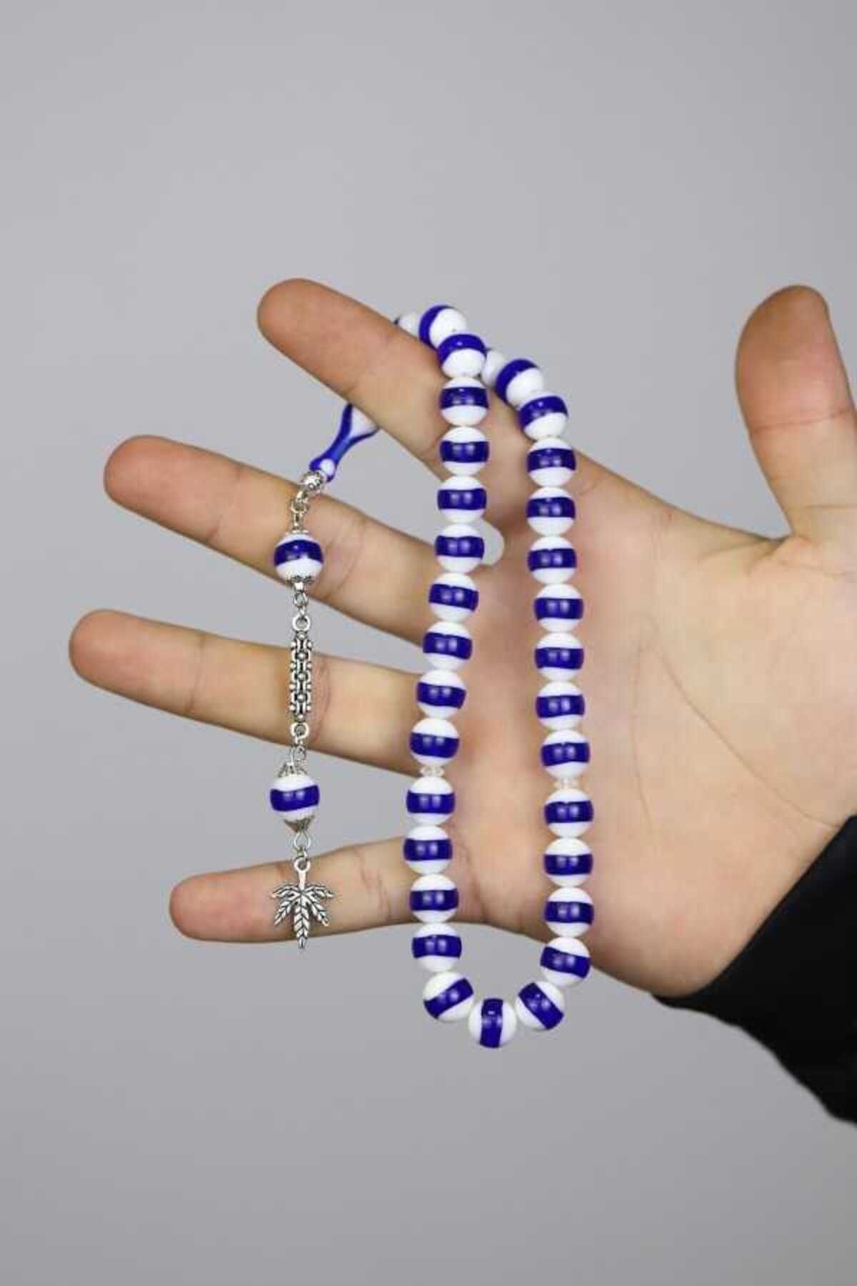Midyat Gümüş Dünyası-Blue White Globe Cut Powder Amber Prayer Beads 2