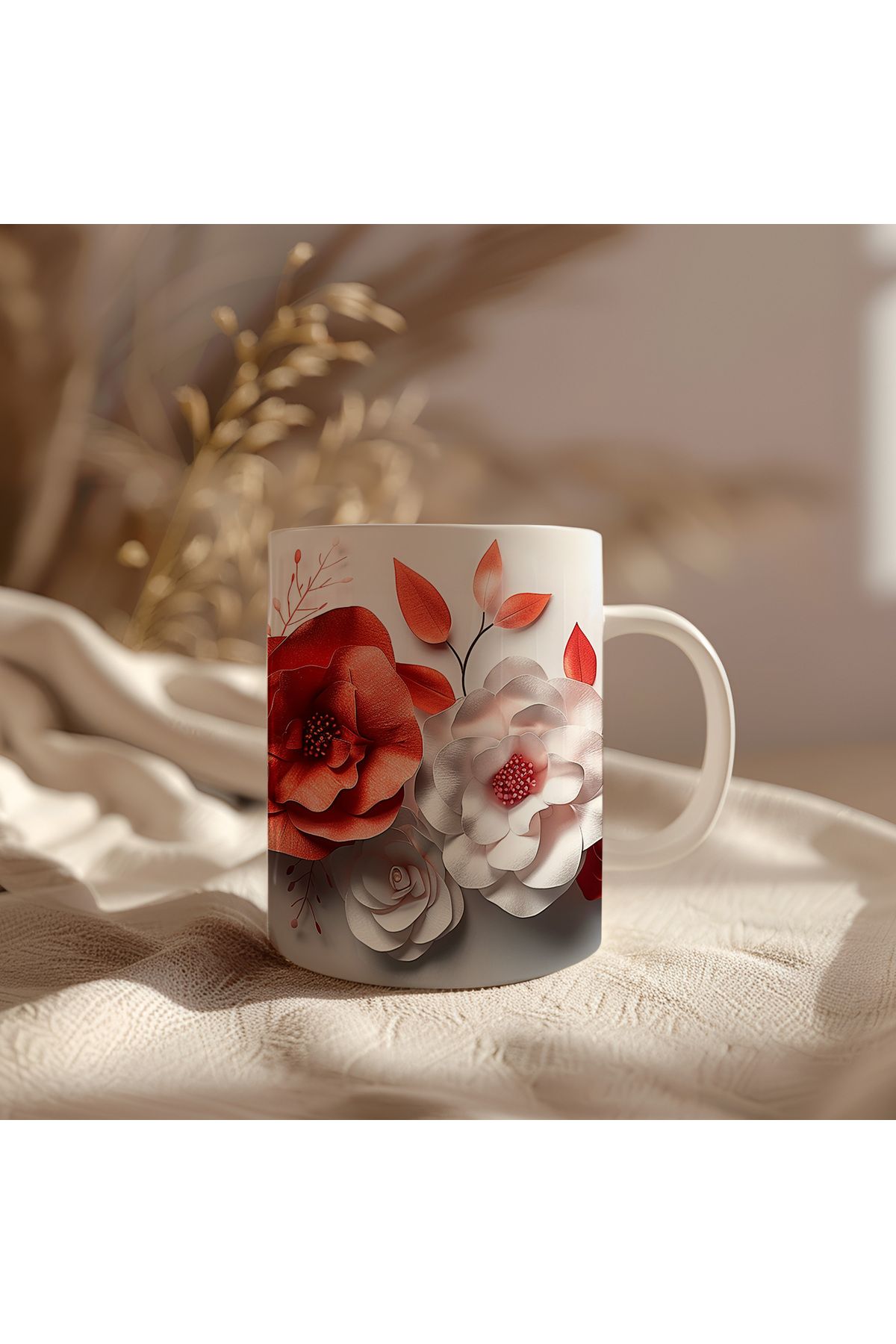 waspandhornet Floral Desenli Seramik Kupa