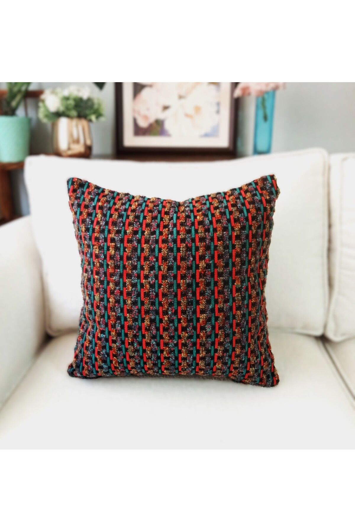 Gatta 2 li LÜKS KIRLENT KILIFI DOKUMA 43X43 RENKLİ MODERN YASTIK KILIFI SET