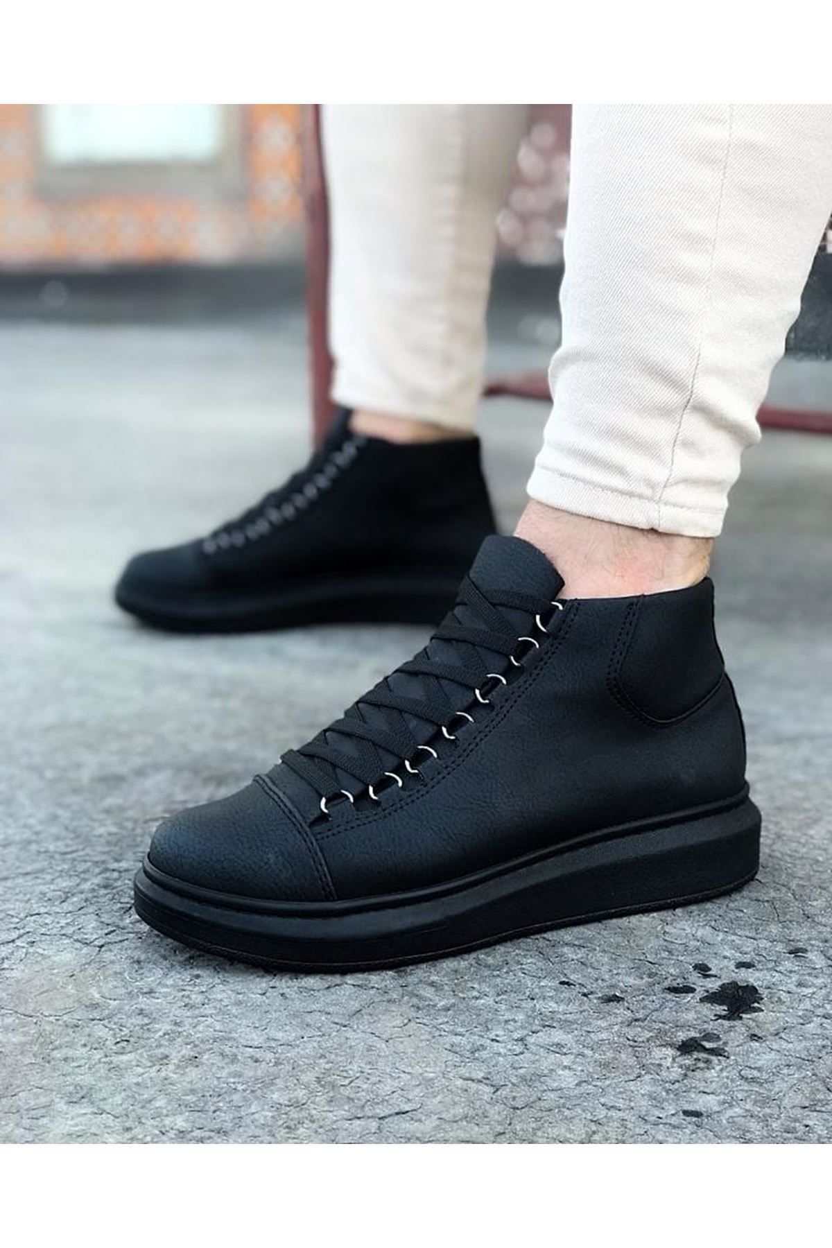35AVM WG032 Kömür Bağcıklı Sneakers Yarım Bilek Bot