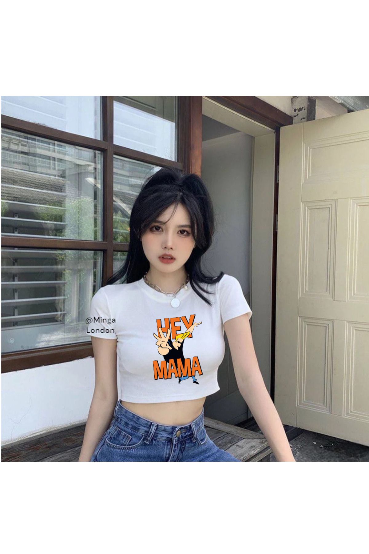 Minga London Beyaz Hey mama Jonny Crop Bluz- Ghostella